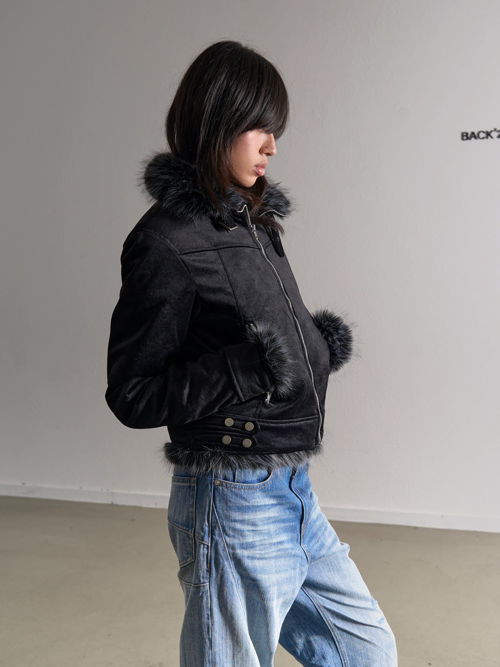 THICK FUR COLLAR JACKET