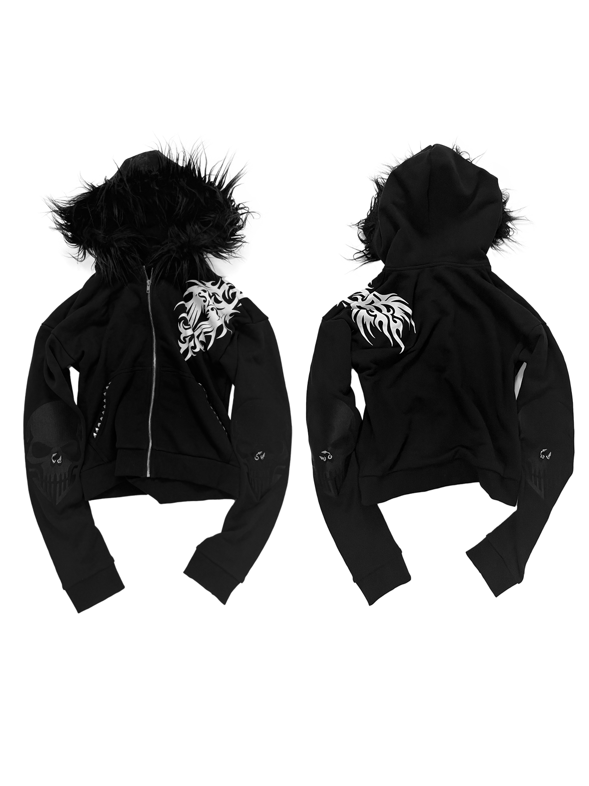 DETACHABLE FUR COLLAR SKULL HOODIE