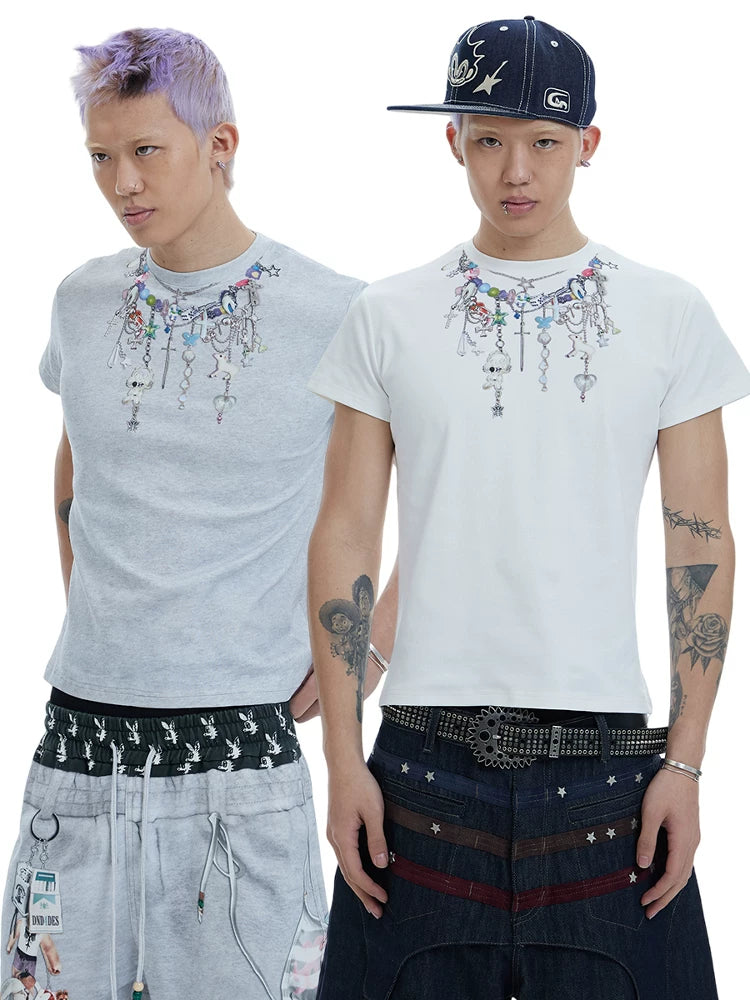 Y2K CARTOON CHAIN PRINT T-SHIRT