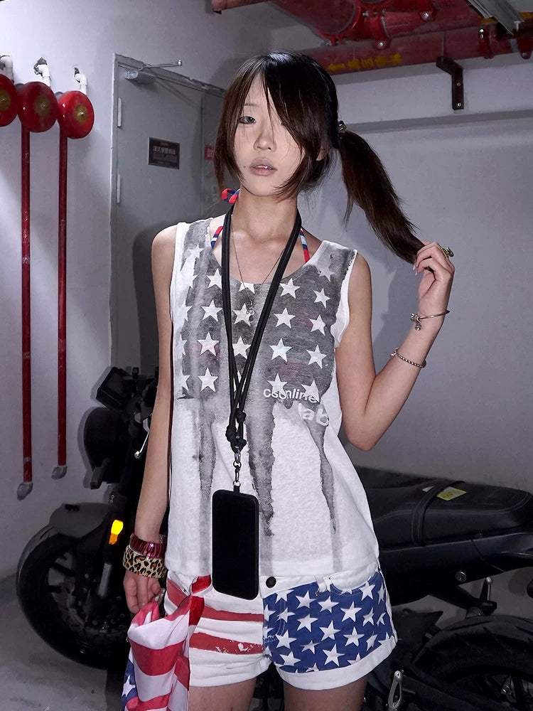 SNOWFLAKE PRINT LINEN VEST