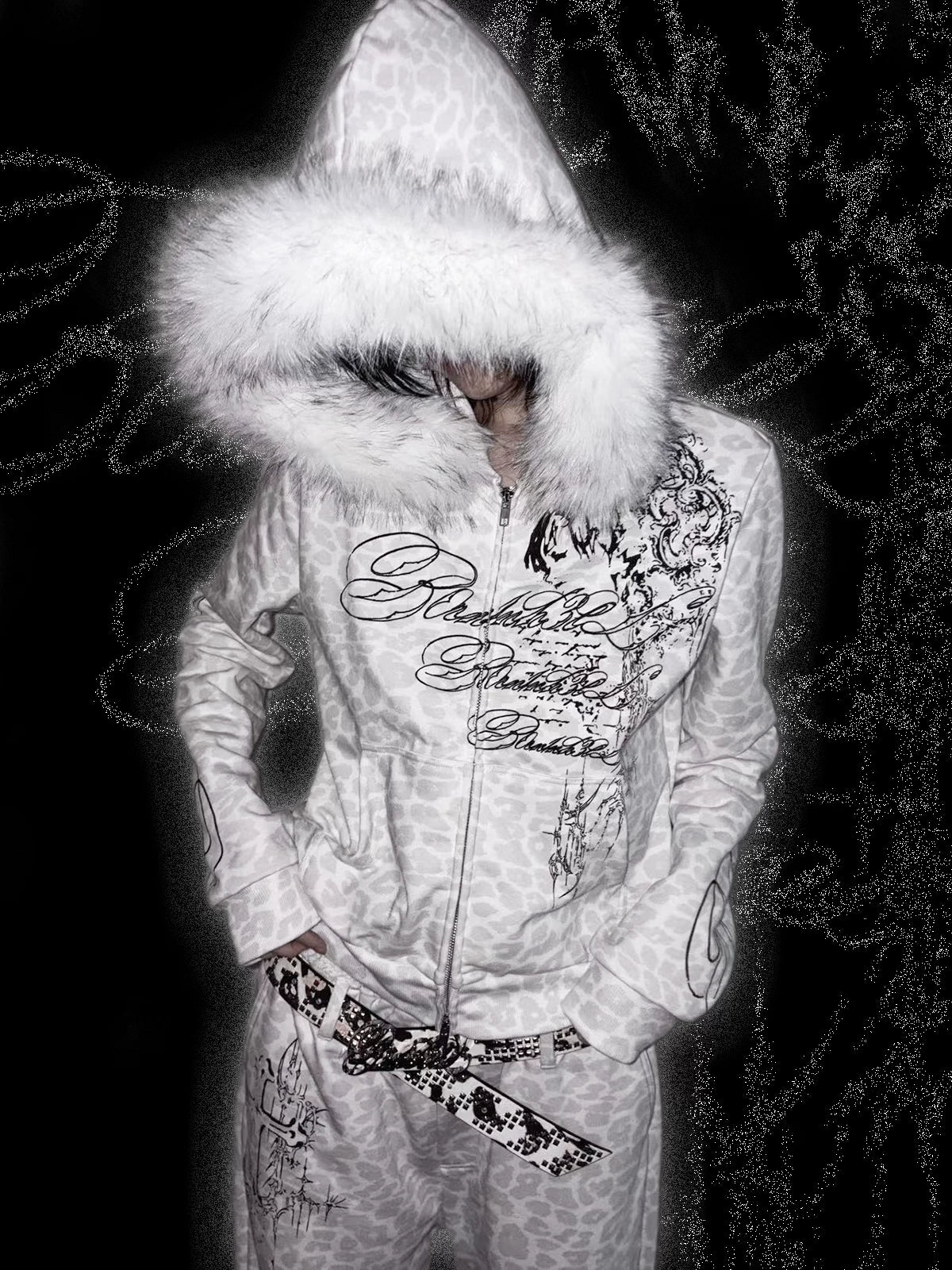 LEOPARD PRINT FUR COLLAR JACKET