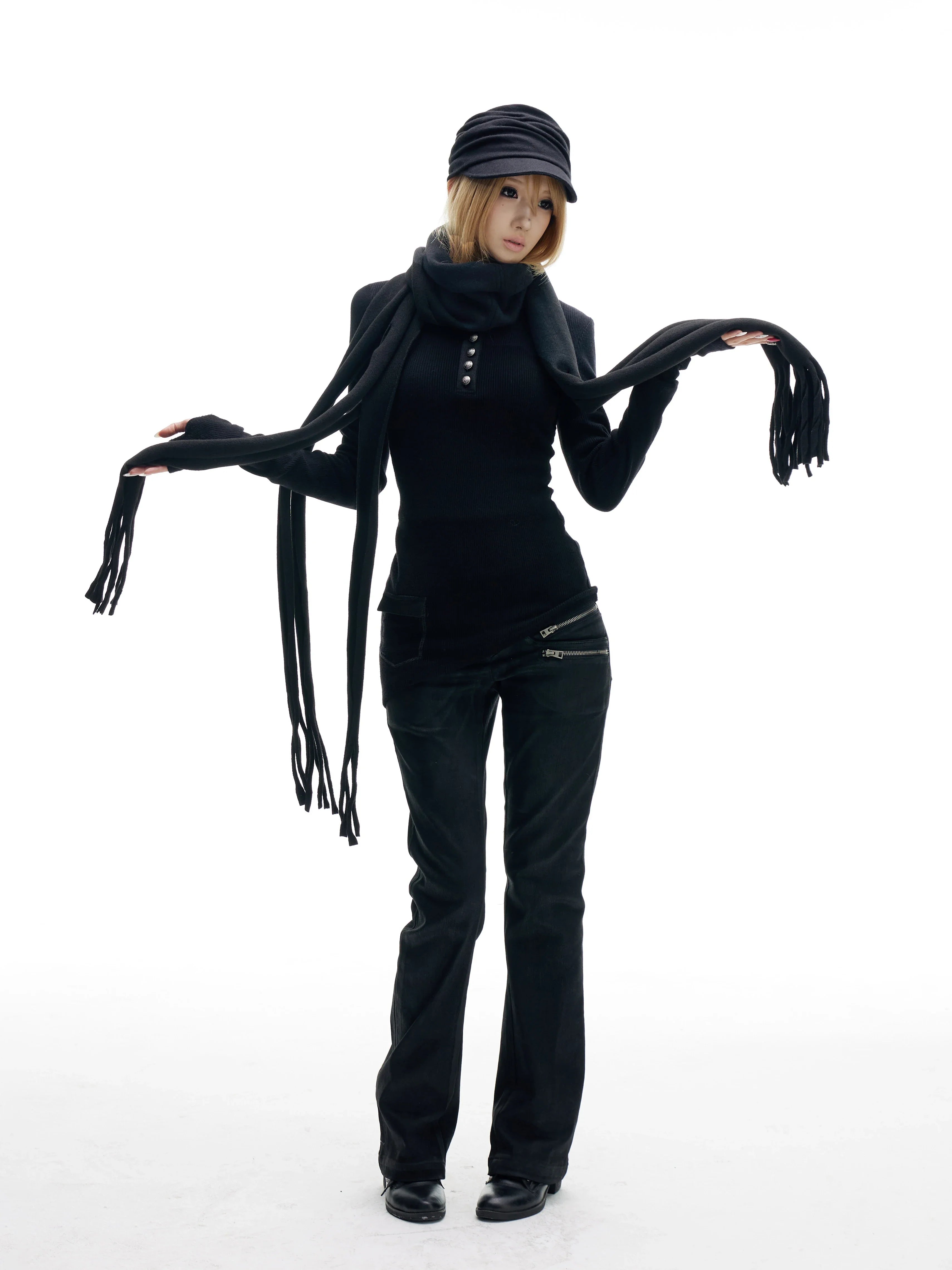 THICK BLACK FRINGE SCARF