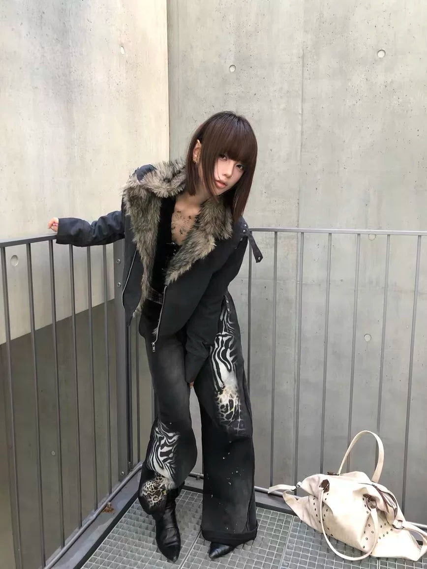 BLACK INK SPLATTER WIDE LEG PANTS