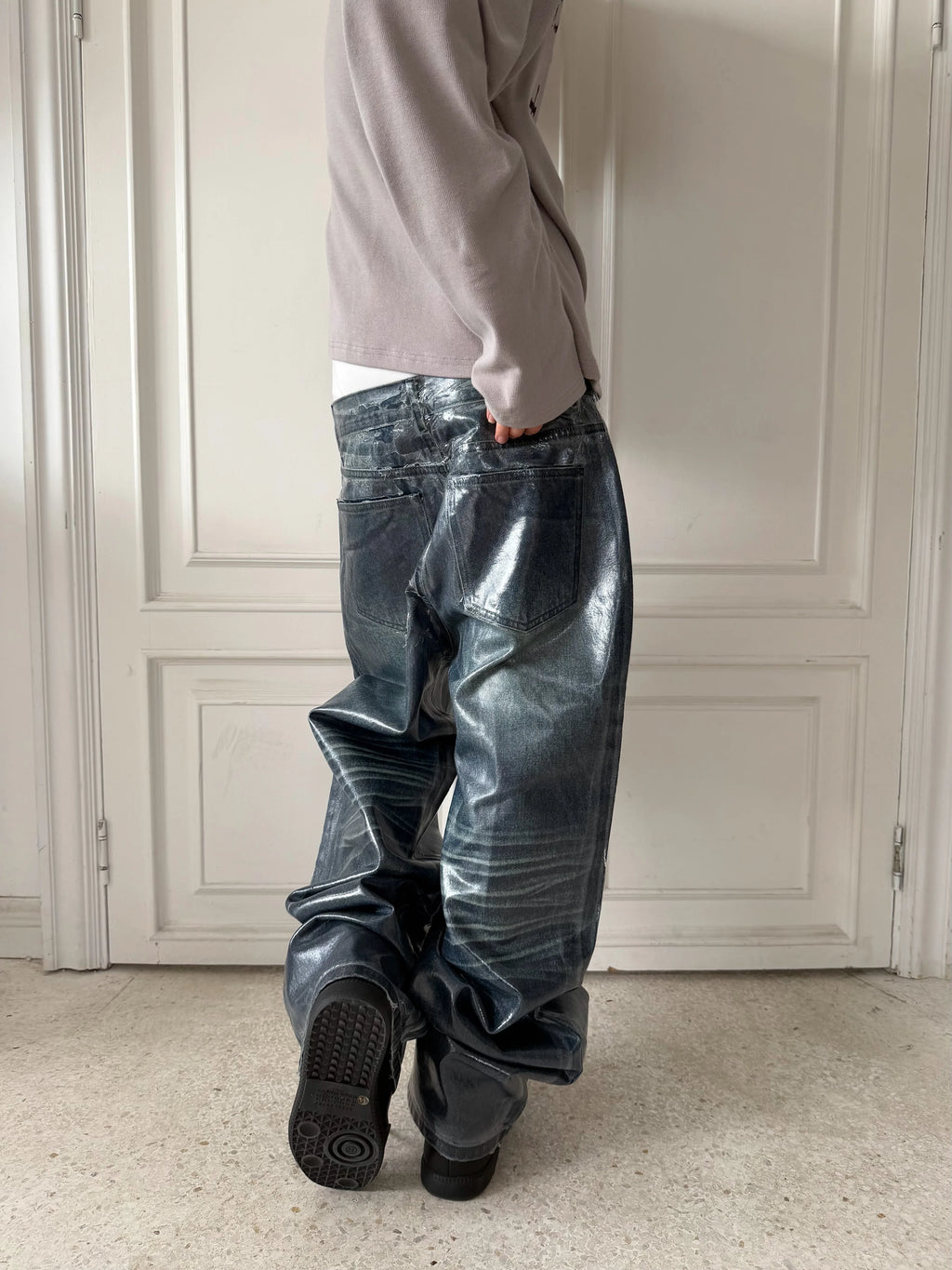 BRUSHED WAXED BLUE DENIM PANTS