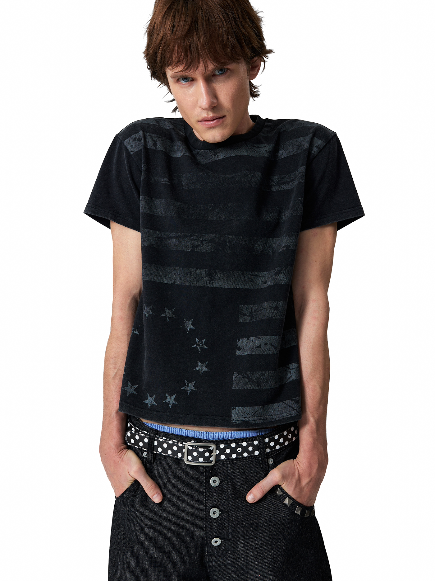 AGED FLAG PRINT STREET T-SHIRT