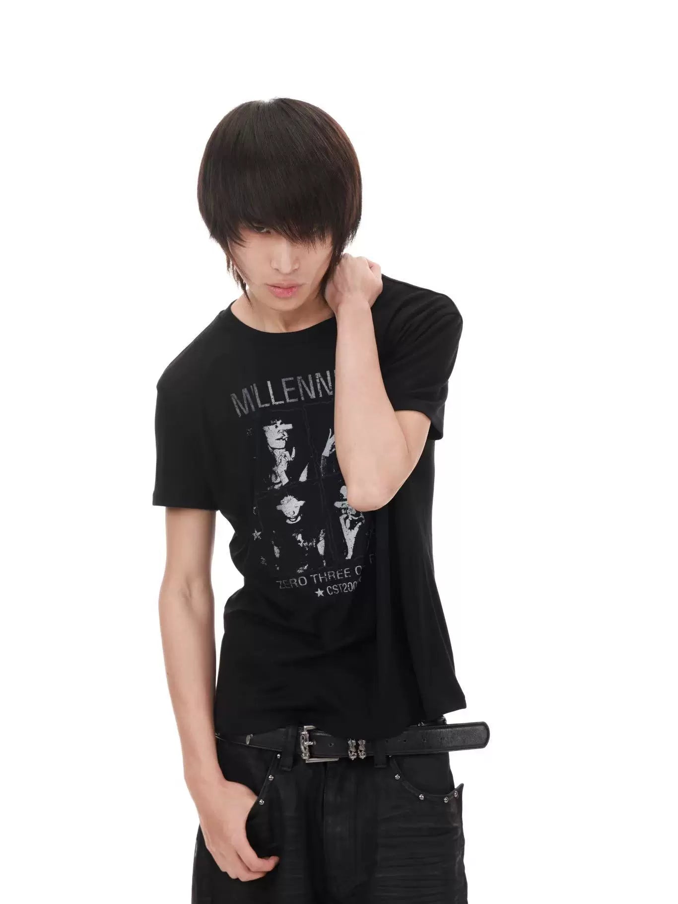 CHECKERED PRINT ROUND NECK T-SHIRT