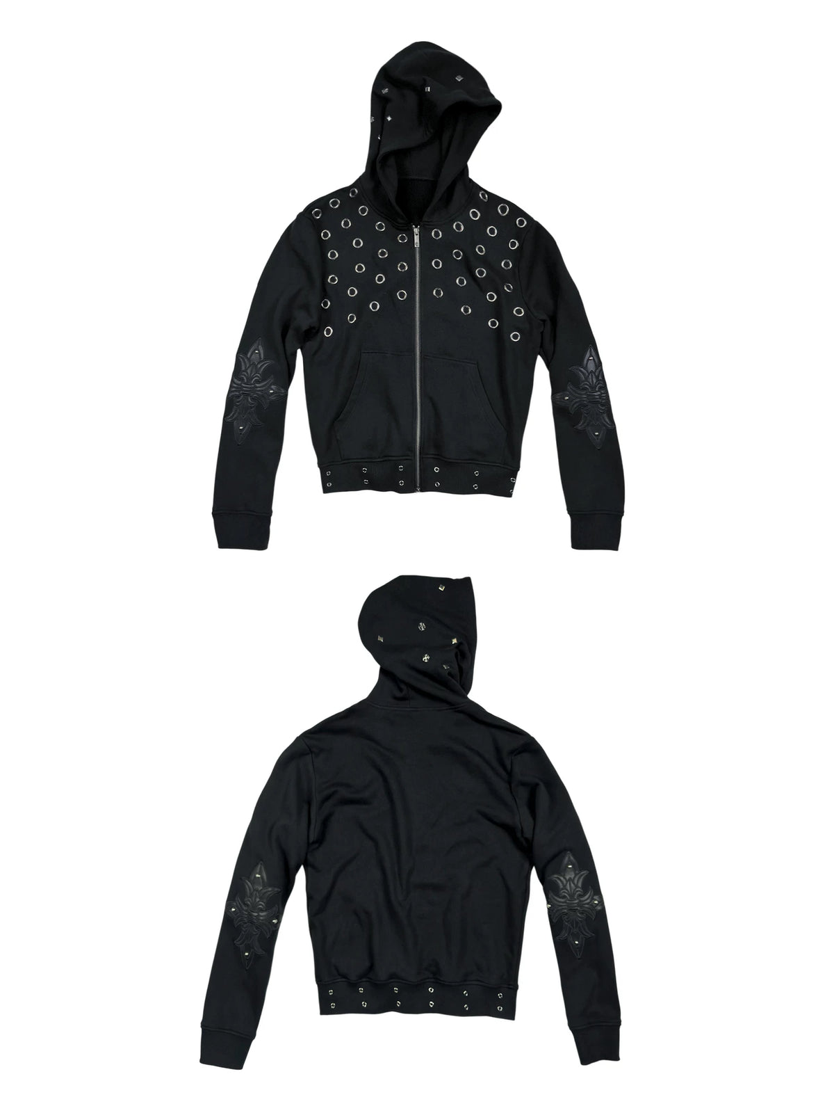 EMBROIDERED LEATHER-LOOK HOODIE