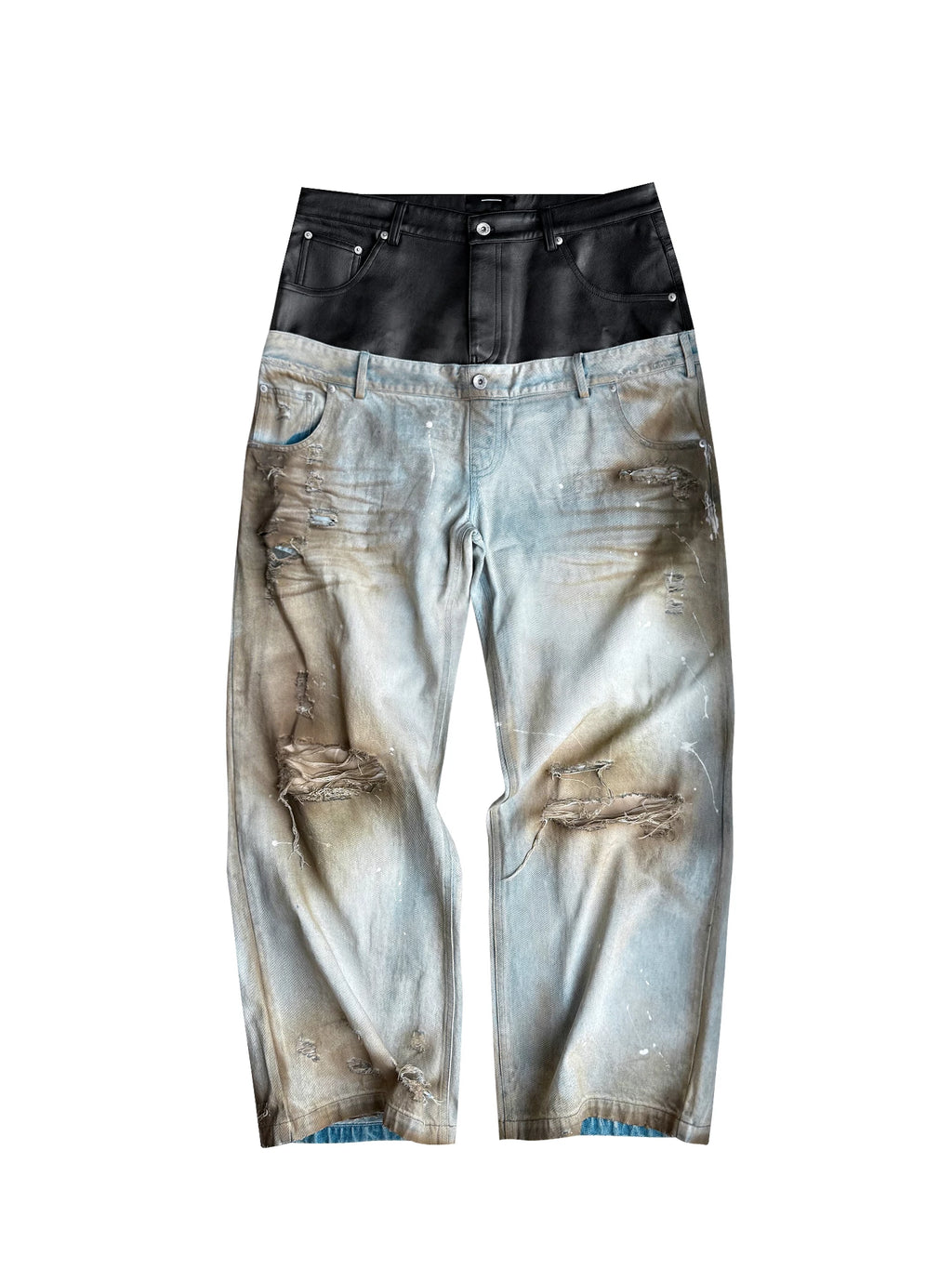 DISTRESSED DOUBLE-WAIST JEANS