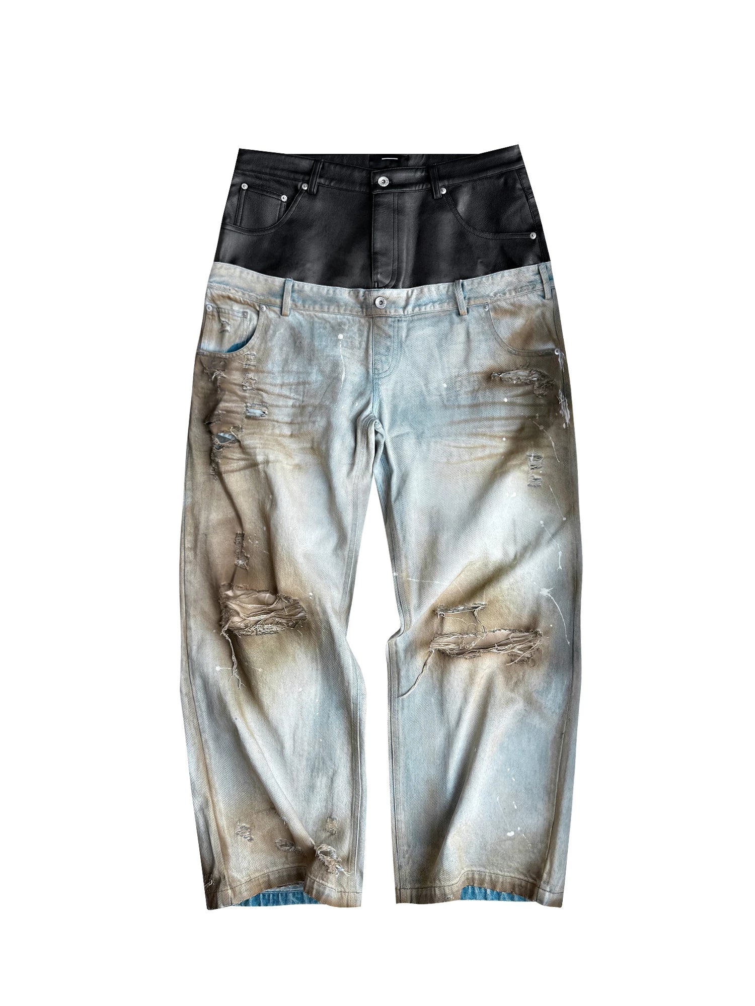DISTRESSED DOUBLE-WAIST JEANS