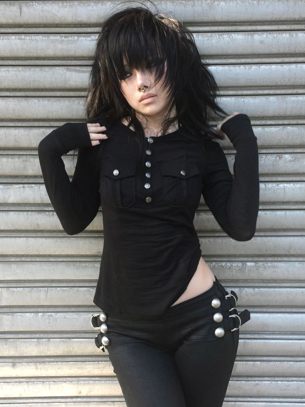 PUNK STUD PRINT LONG SLEEVE TOP