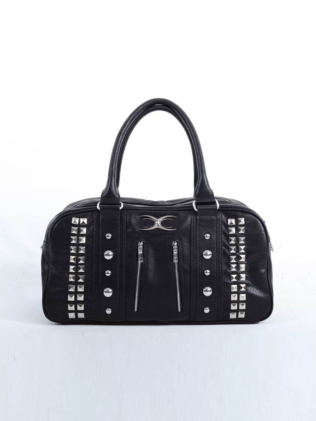 STUDDED ZIPPER LEATHER TOTE BAG