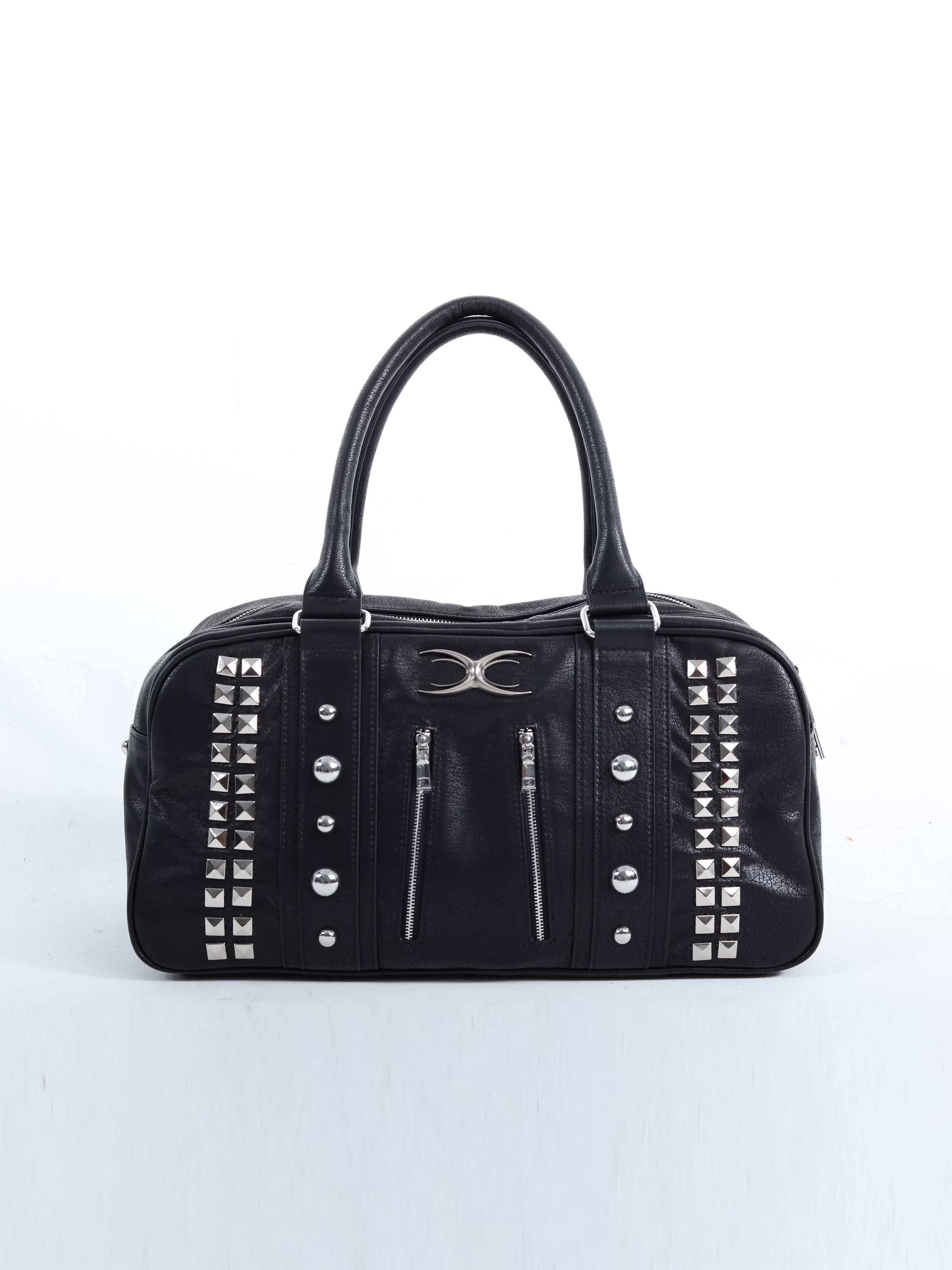 STUDDED ZIPPER LEATHER TOTE BAG