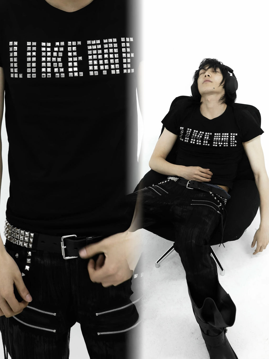 STUDDED SLOGAN SLIM TEE