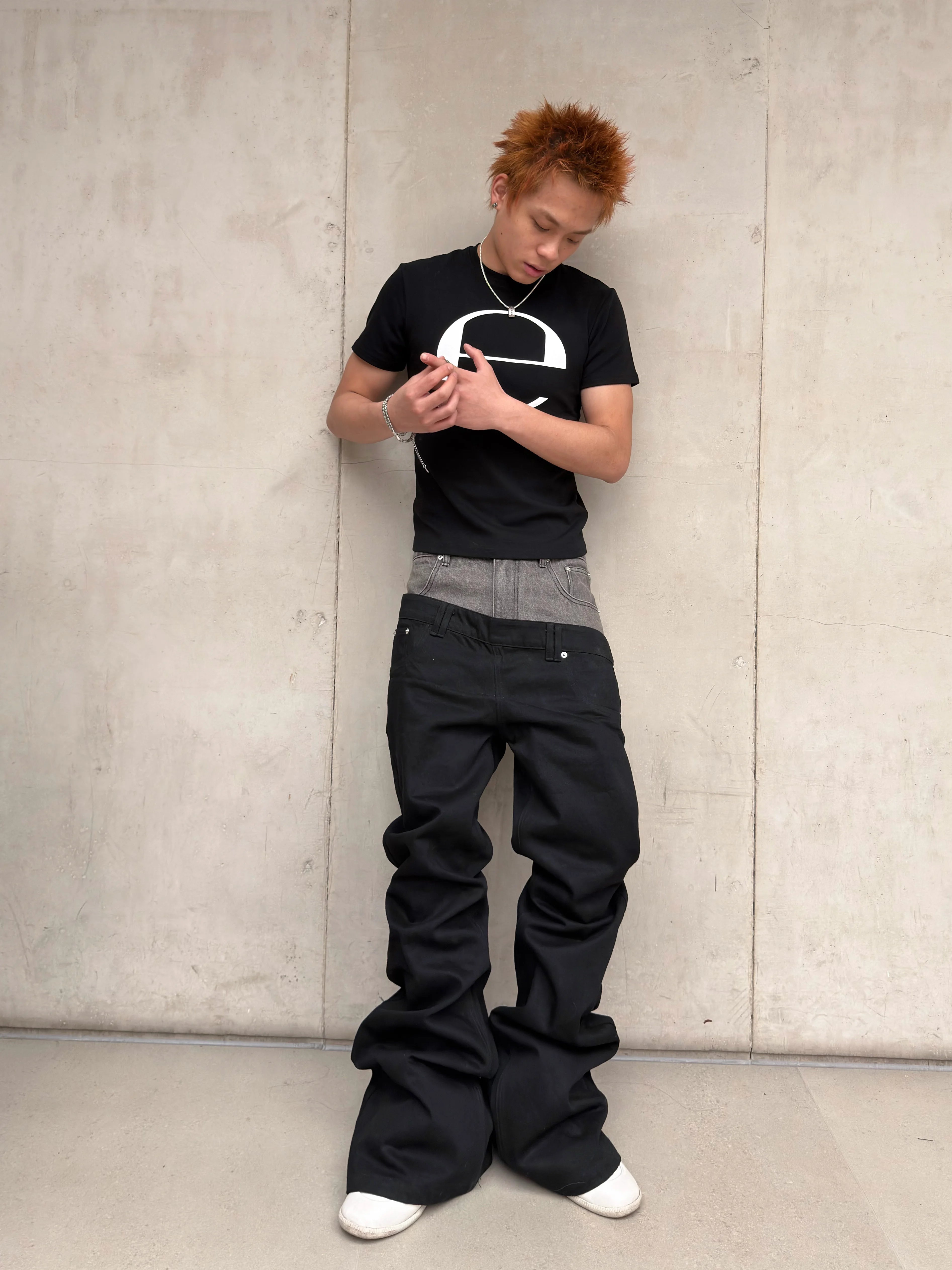 HIGH-FASHION WAXED BOOTCUT PANTS