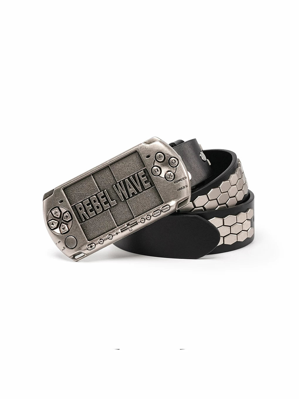 RIVETED LEATHER GAME CONSOLE BELT
