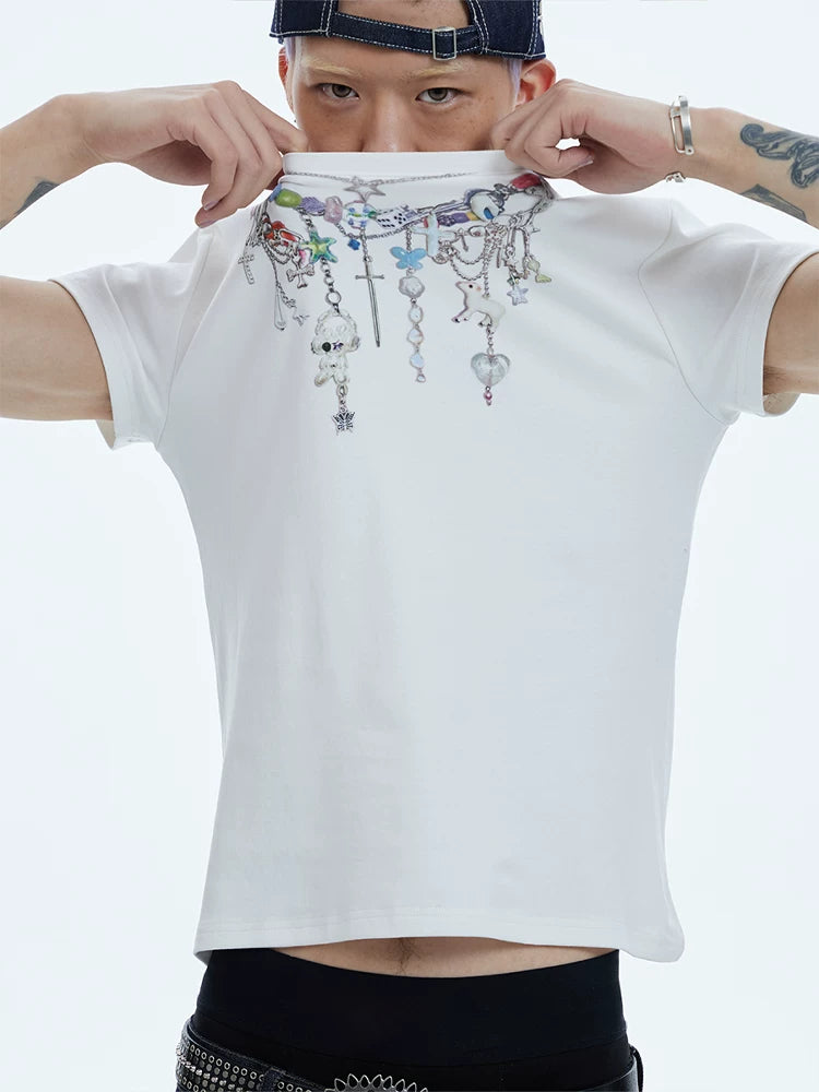 Y2K CARTOON CHAIN PRINT T-SHIRT
