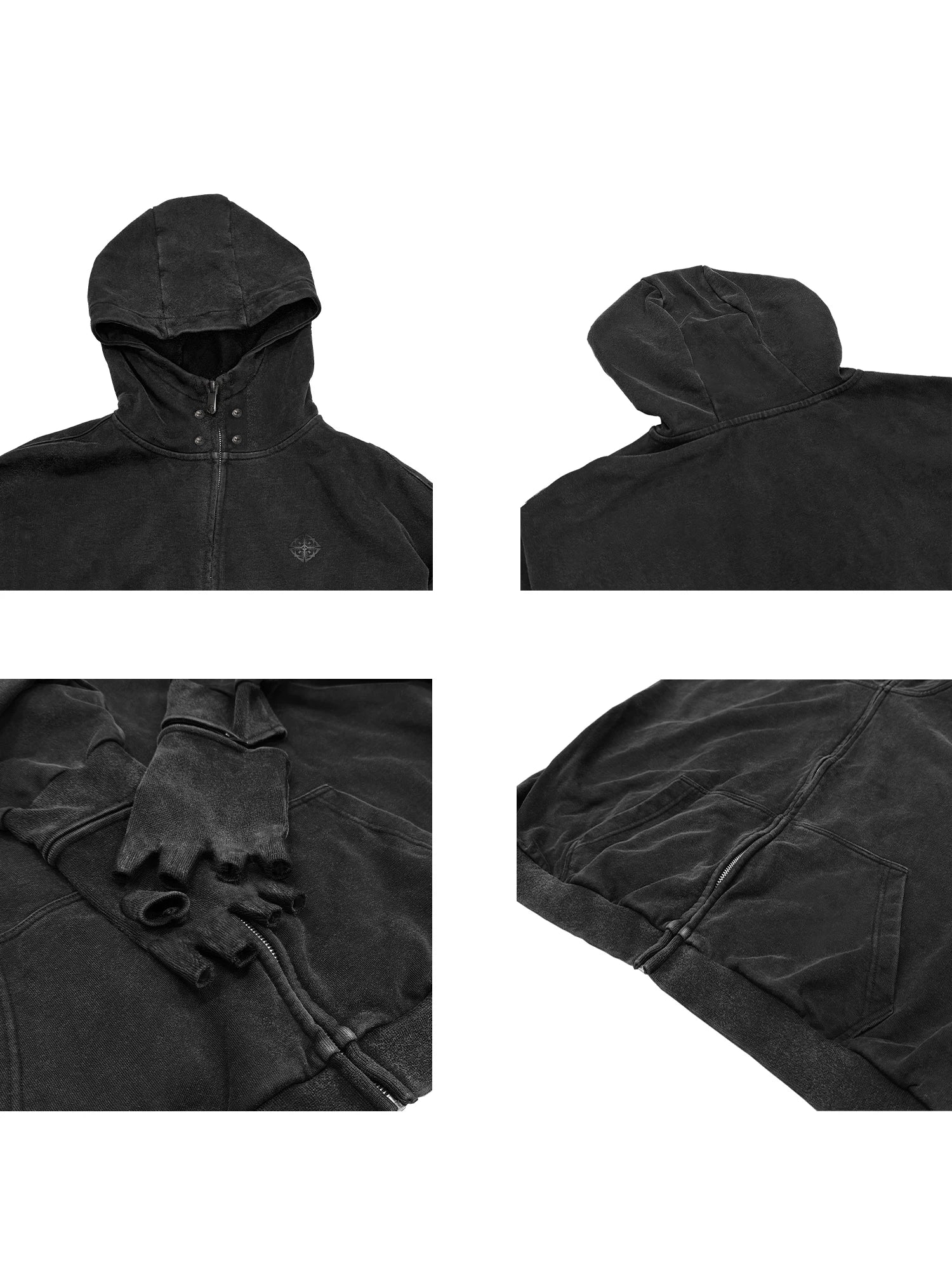 DISTRESSED BOXY FIT HOODIE WITH EMBROIDERED STUDS