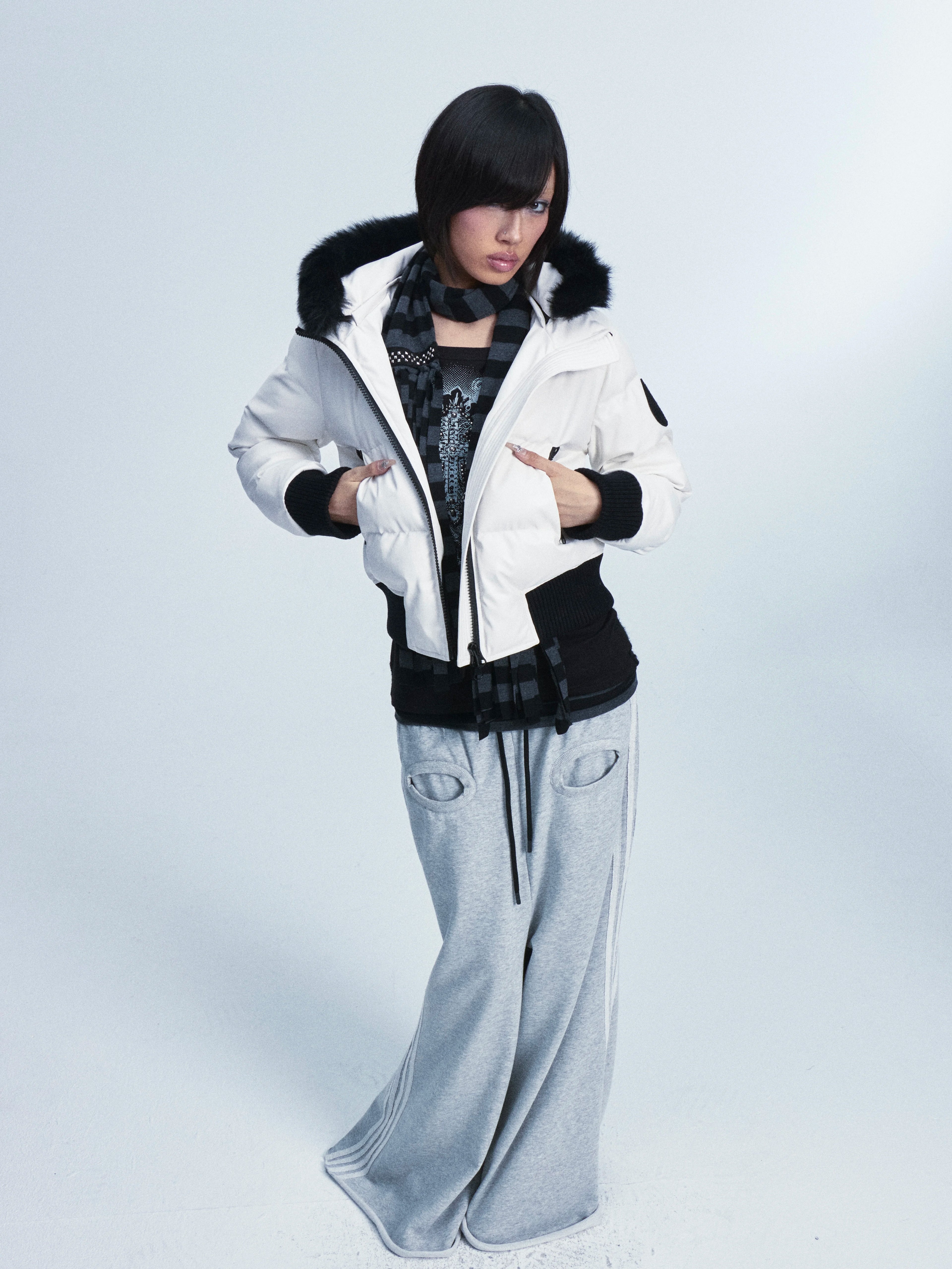 CASUAL LEATHER JACKET WITH FUR COLLAR