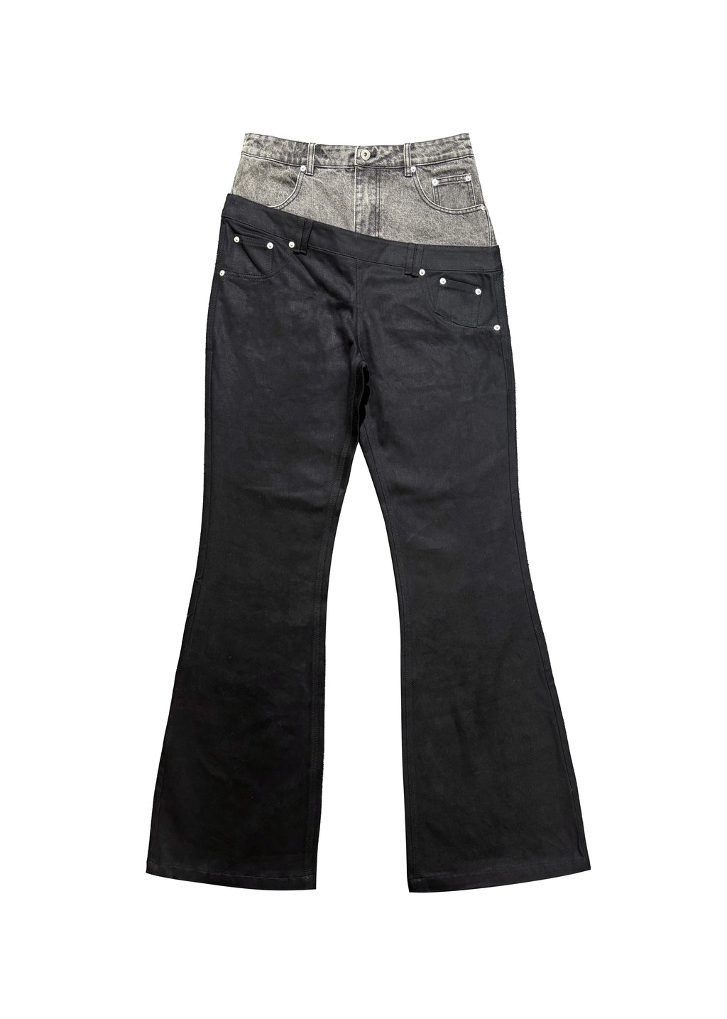 HIGH-FASHION WAXED BOOTCUT PANTS