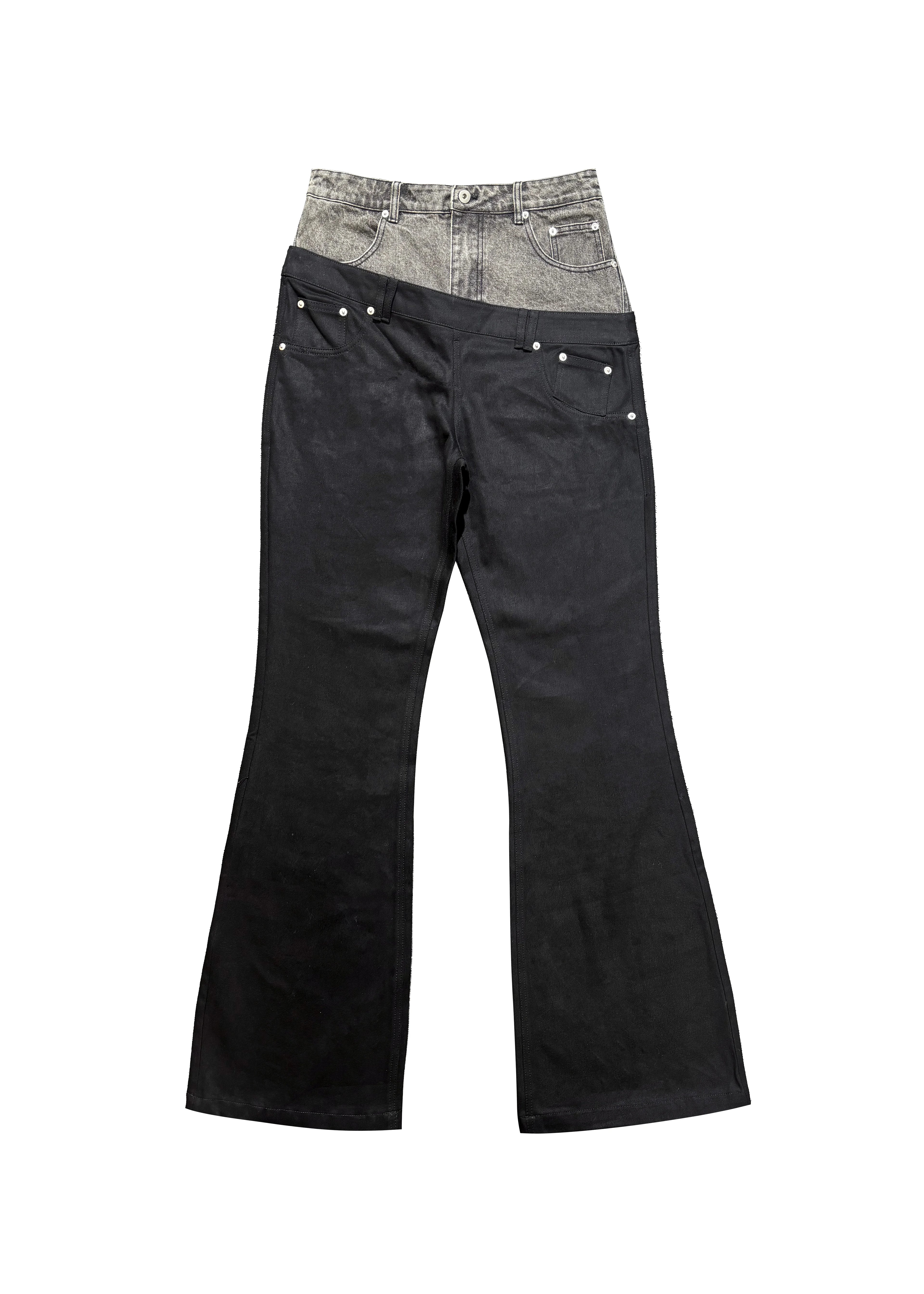 HIGH-FASHION WAXED BOOTCUT PANTS