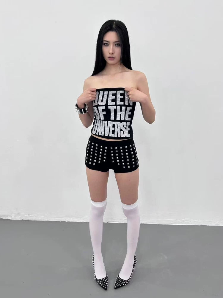 STUDDED LOW WAIST CROSS SHORTS