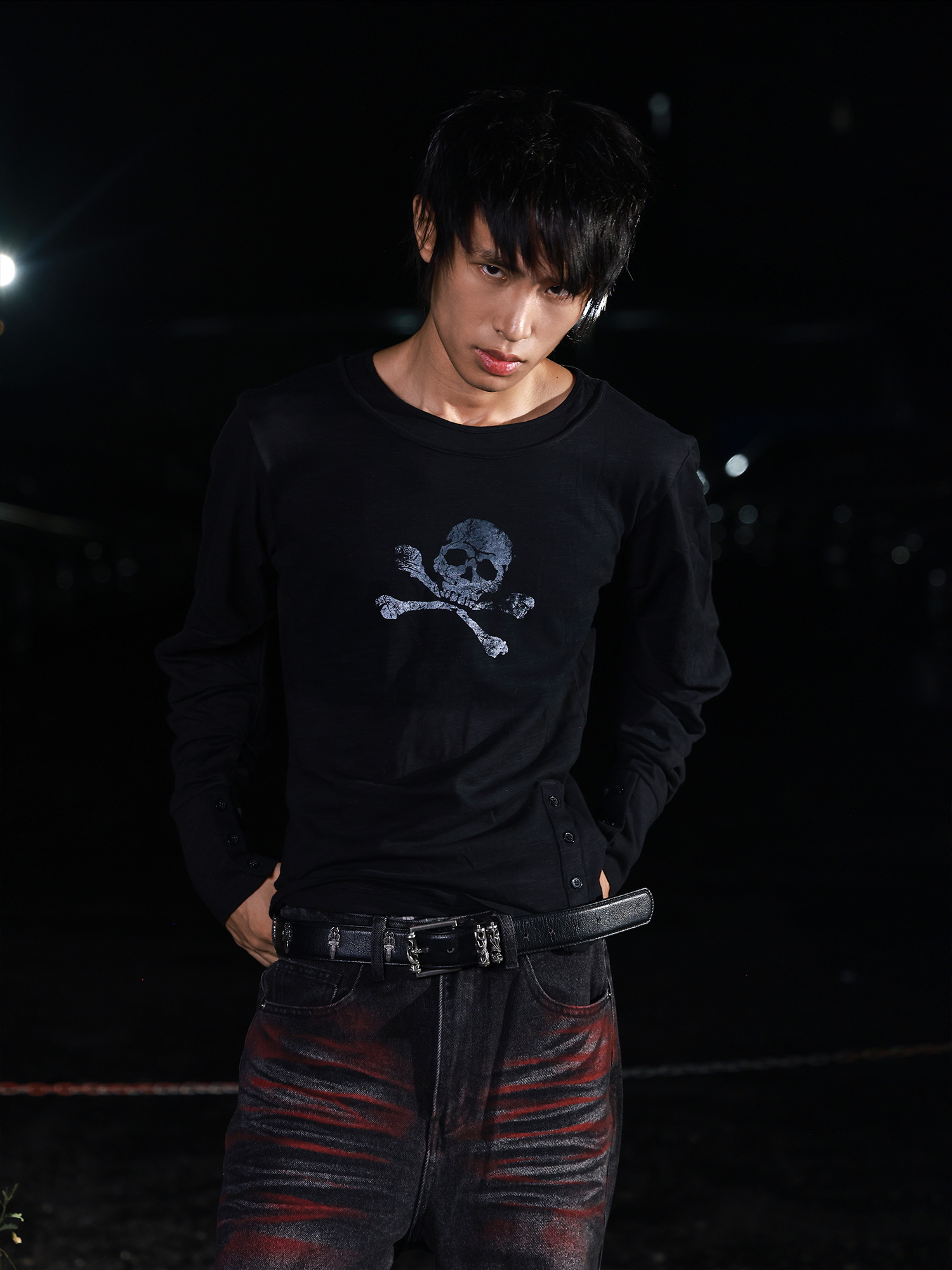 SKULL CROSSBONES PLEATED SHIRT