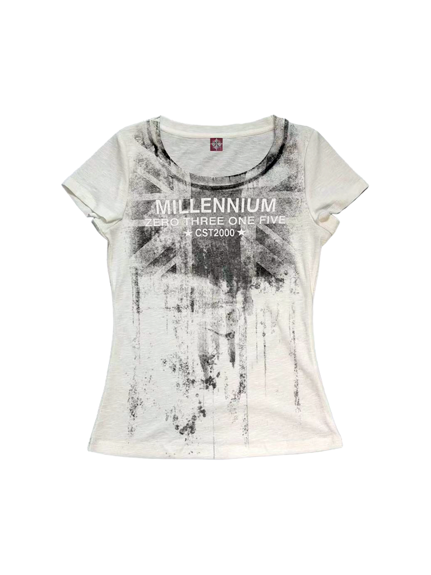 BEIGE TORN FLAG PRINT T-SHIRT