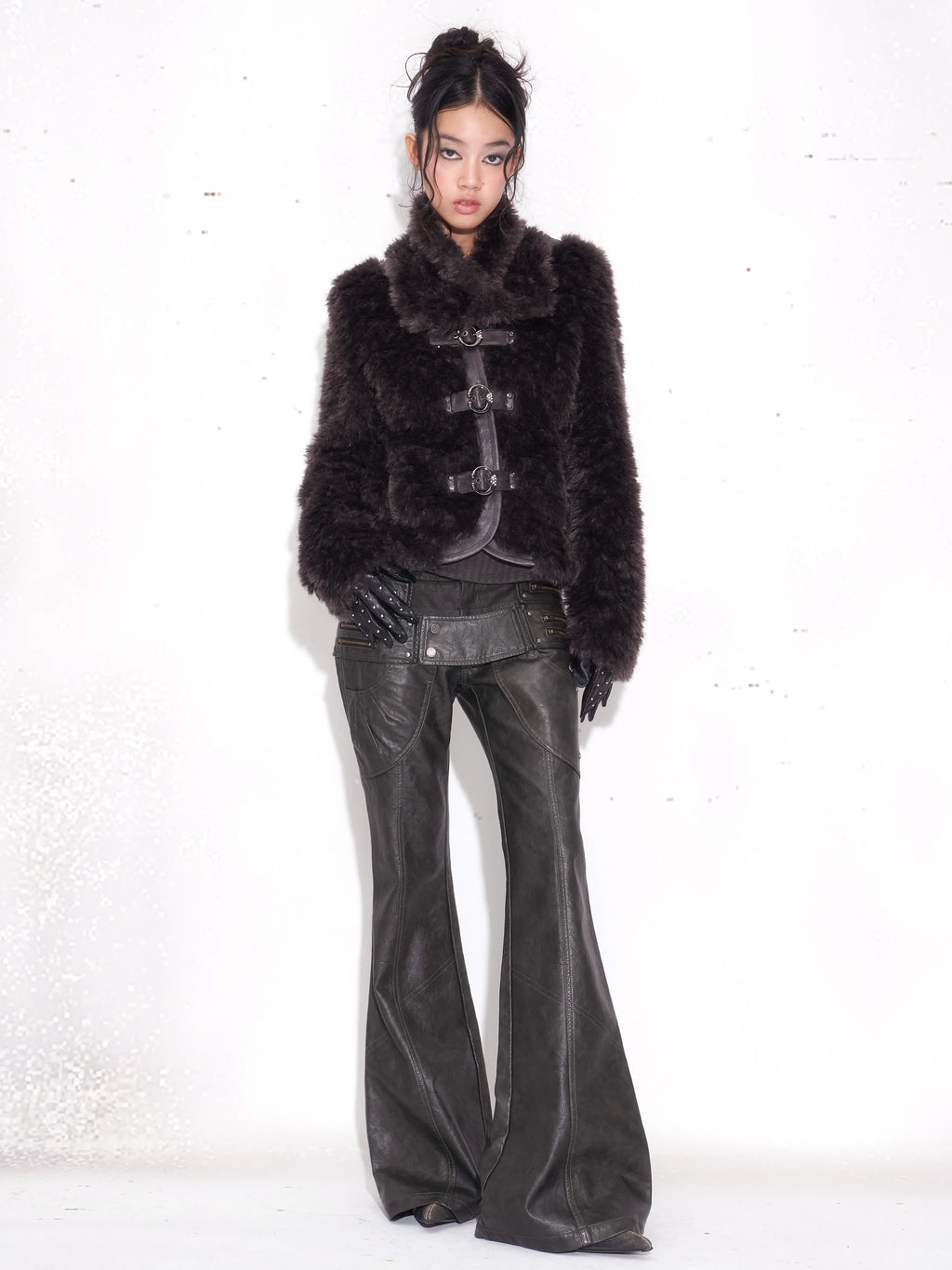 DARK LEATHER SLIM FIT PANTS