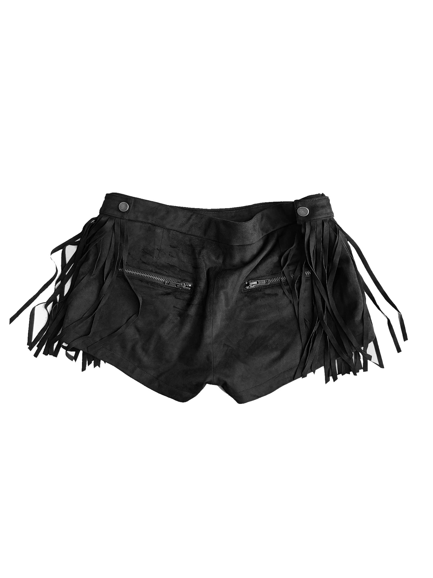 FRINGE STUDDED SUEDE SHORTS