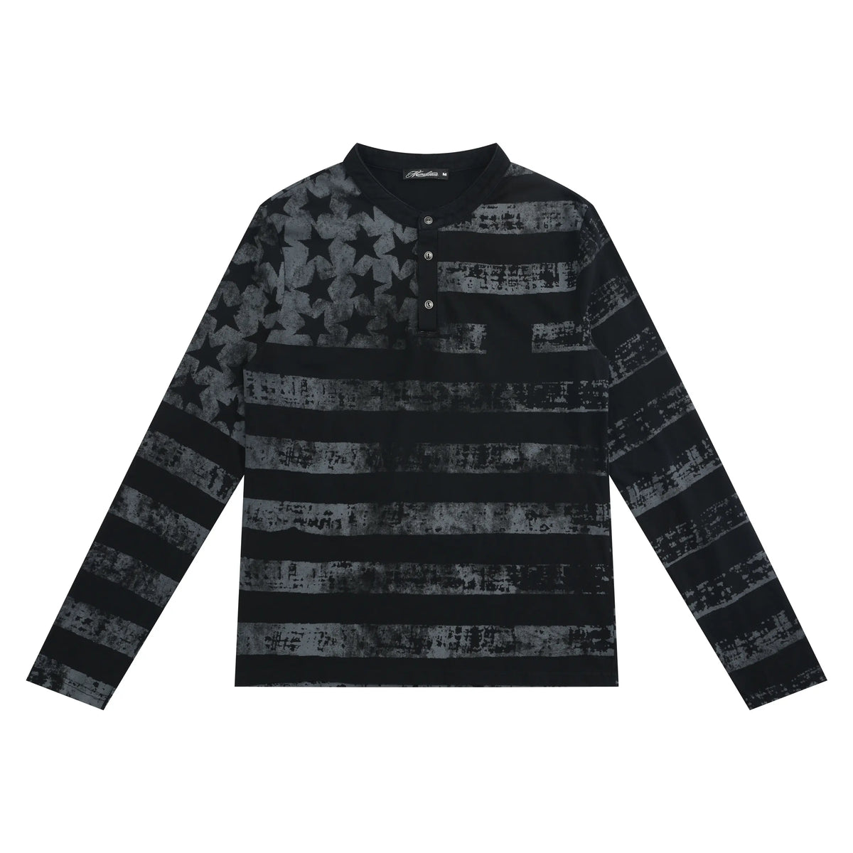 DISTRESSED HENLEY LONG SLEEVE TEE