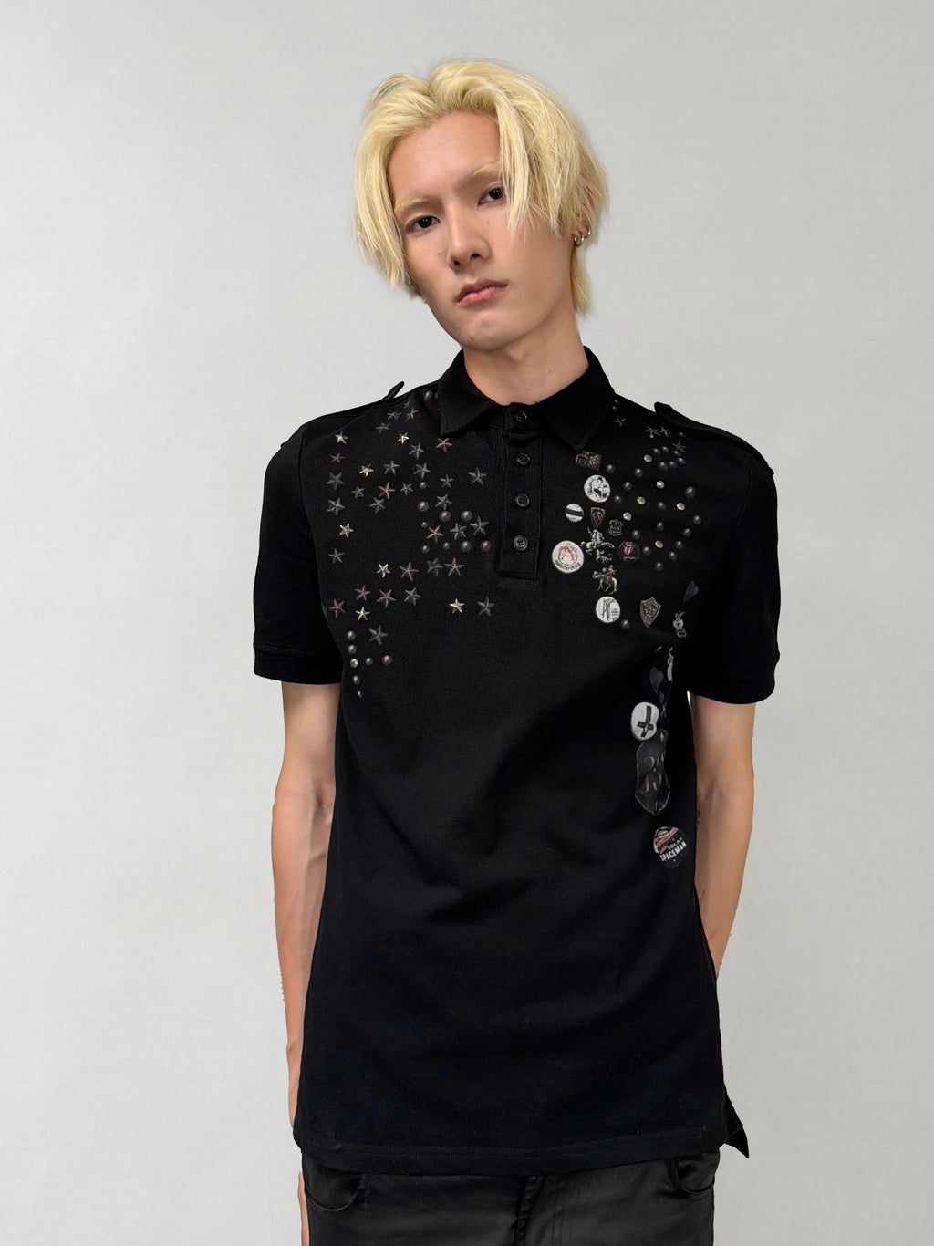 RIVETED RHINESTONE POLO T-SHIRT