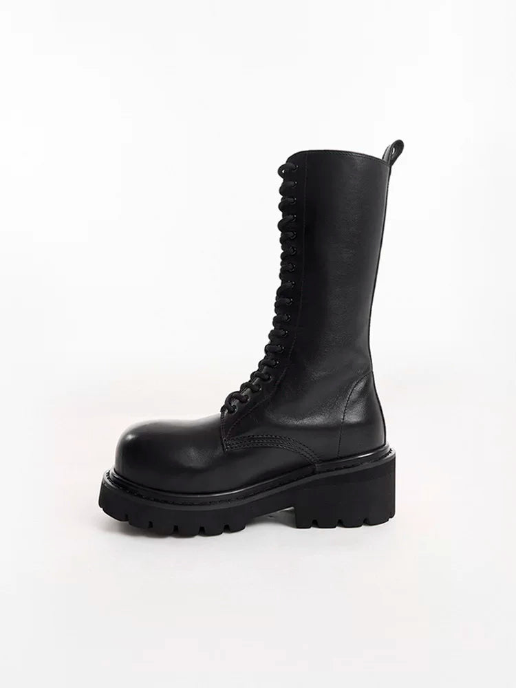 CHUNKY MID-CALF LEATHER BOOTS
