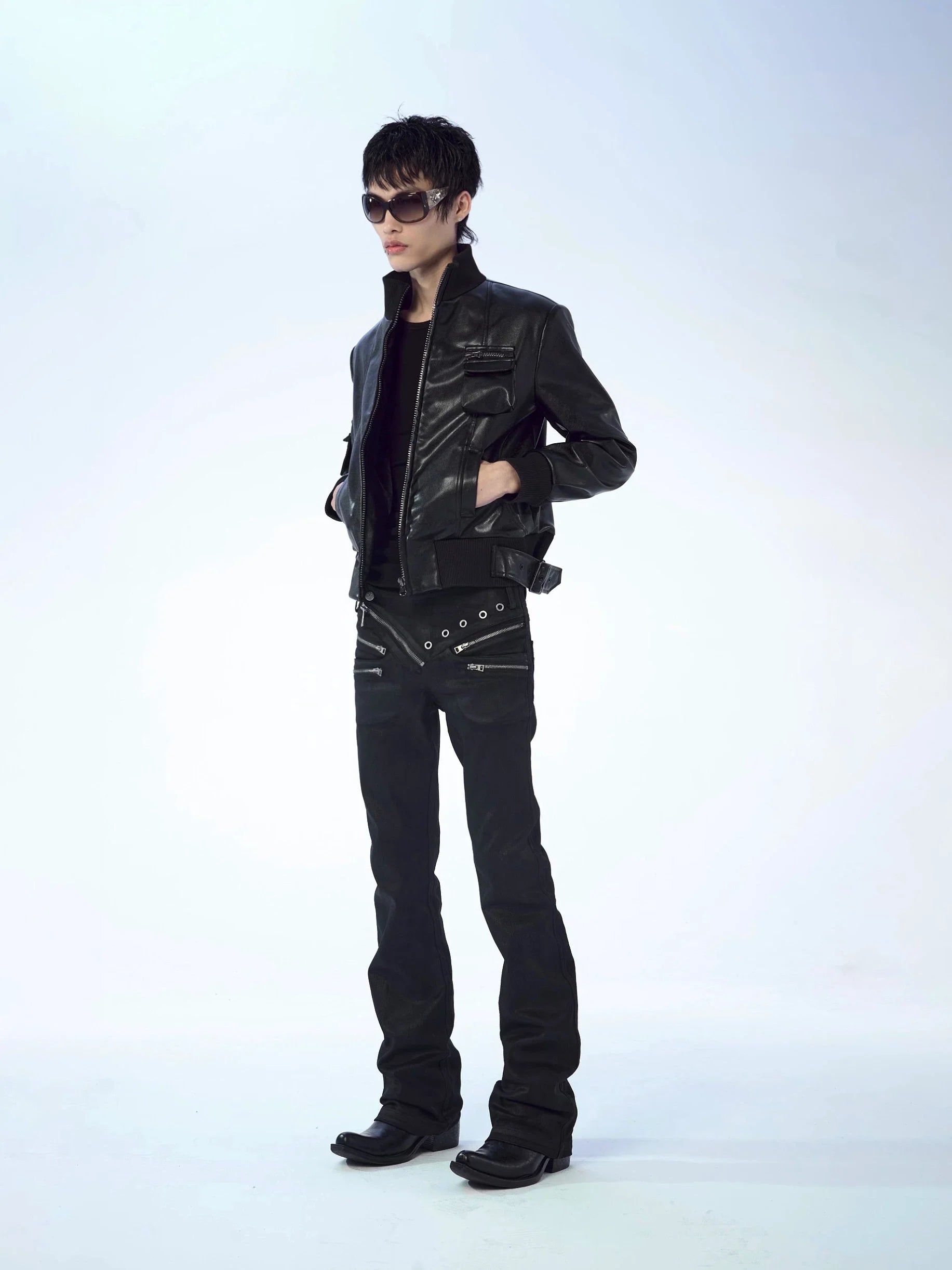 SLIM WAXED LOW WAIST PANTS