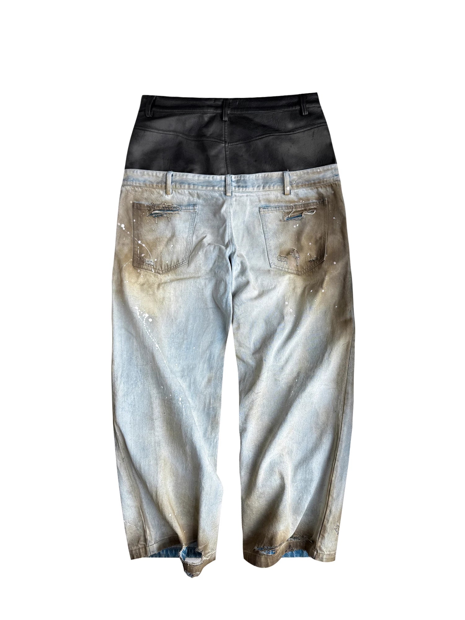 DISTRESSED DOUBLE-WAIST JEANS