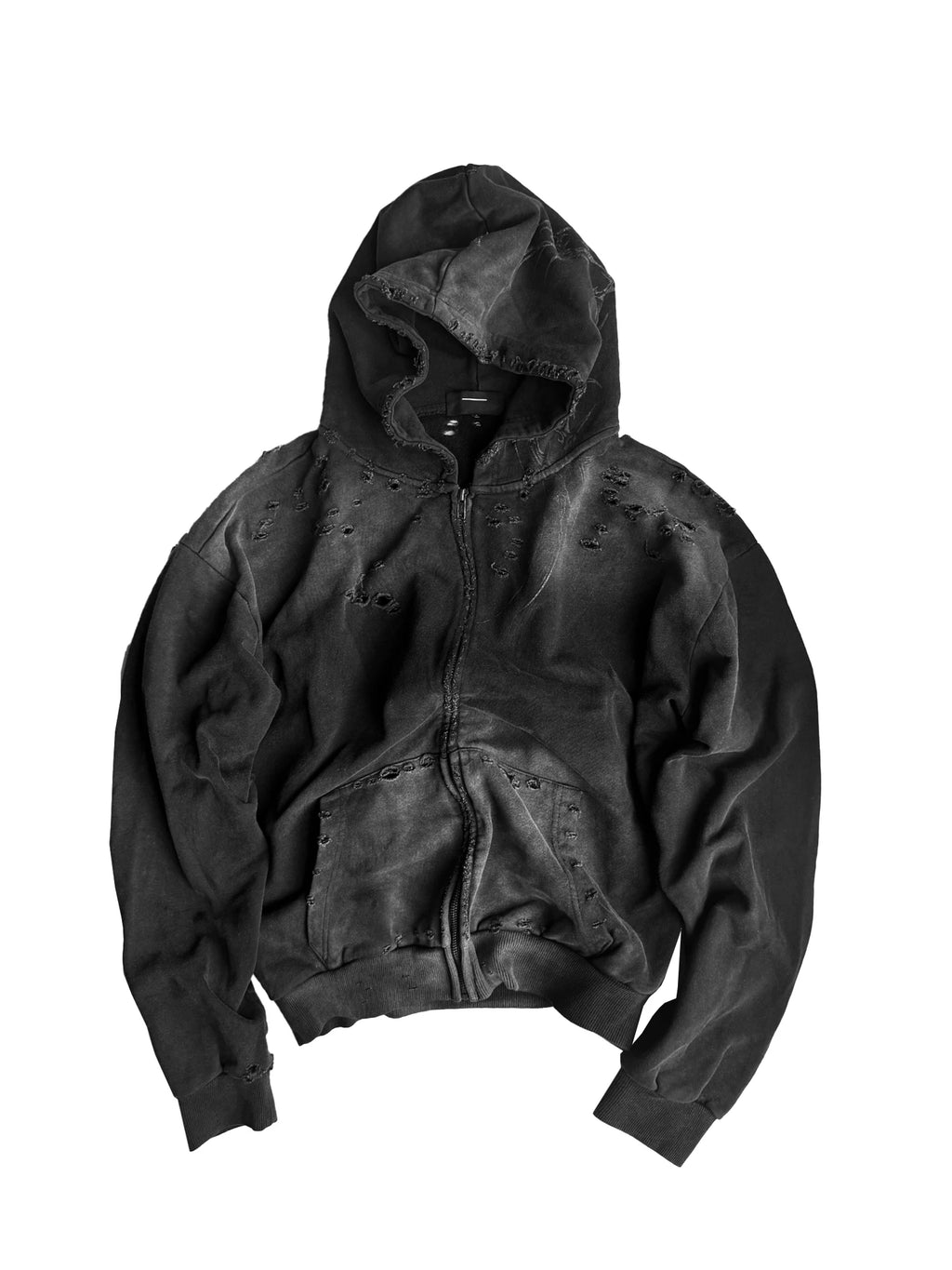 DISTRESSED BLACK COTTON HOODIE
