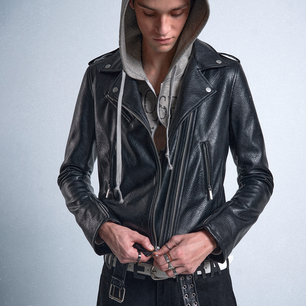 VOID ADJUSTABLE LEATHER BIKER JACKET