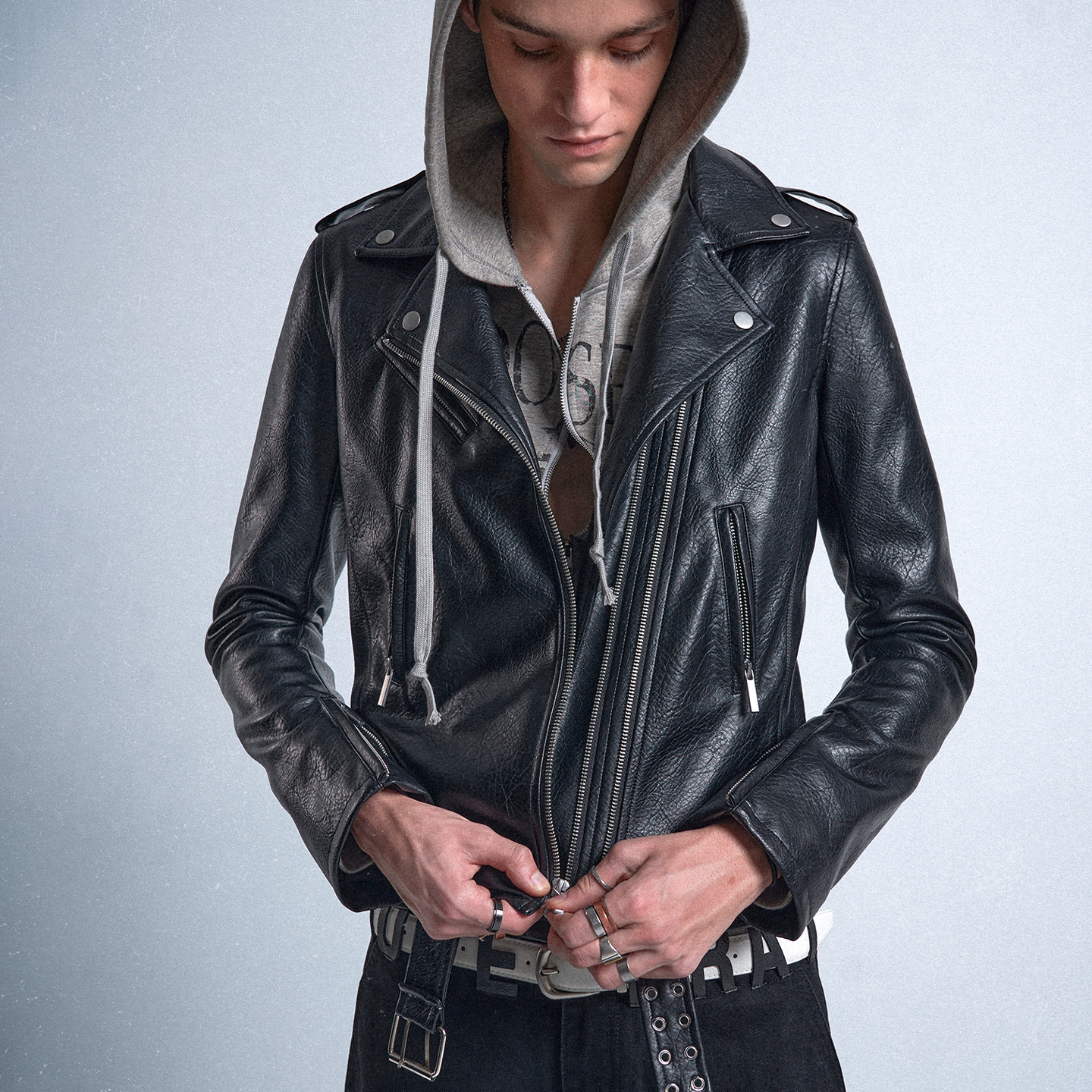 VOID ADJUSTABLE LEATHER BIKER JACKET