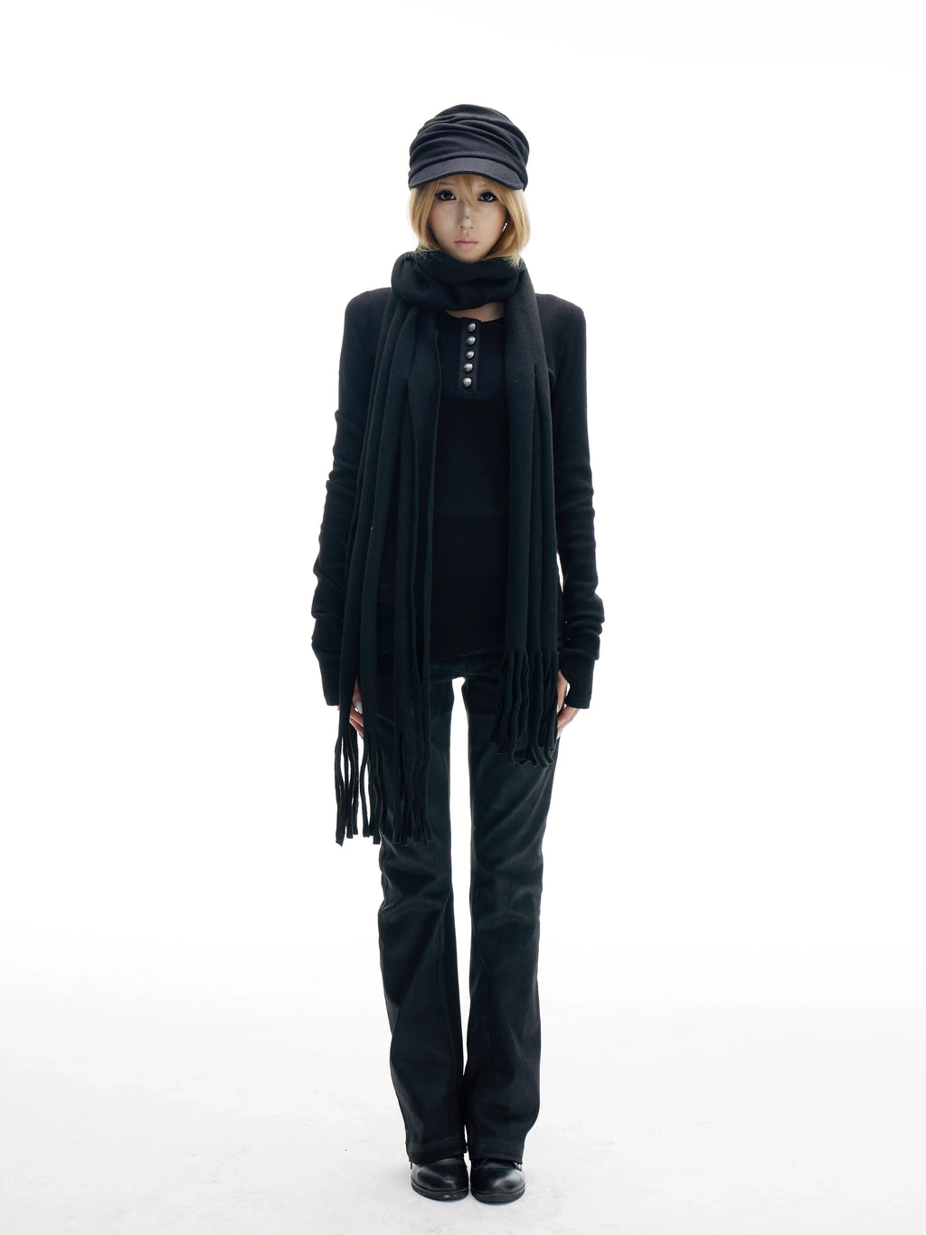 THICK BLACK FRINGE SCARF