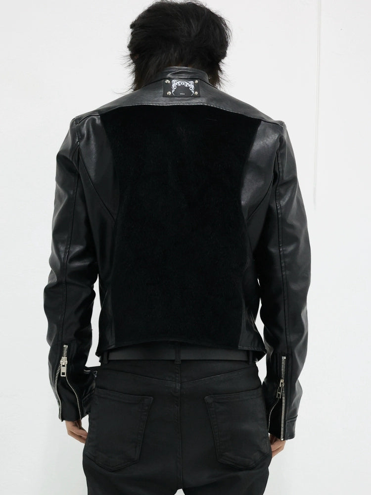 FUR PATCHWORK SLIM FIT BIKER JACKET