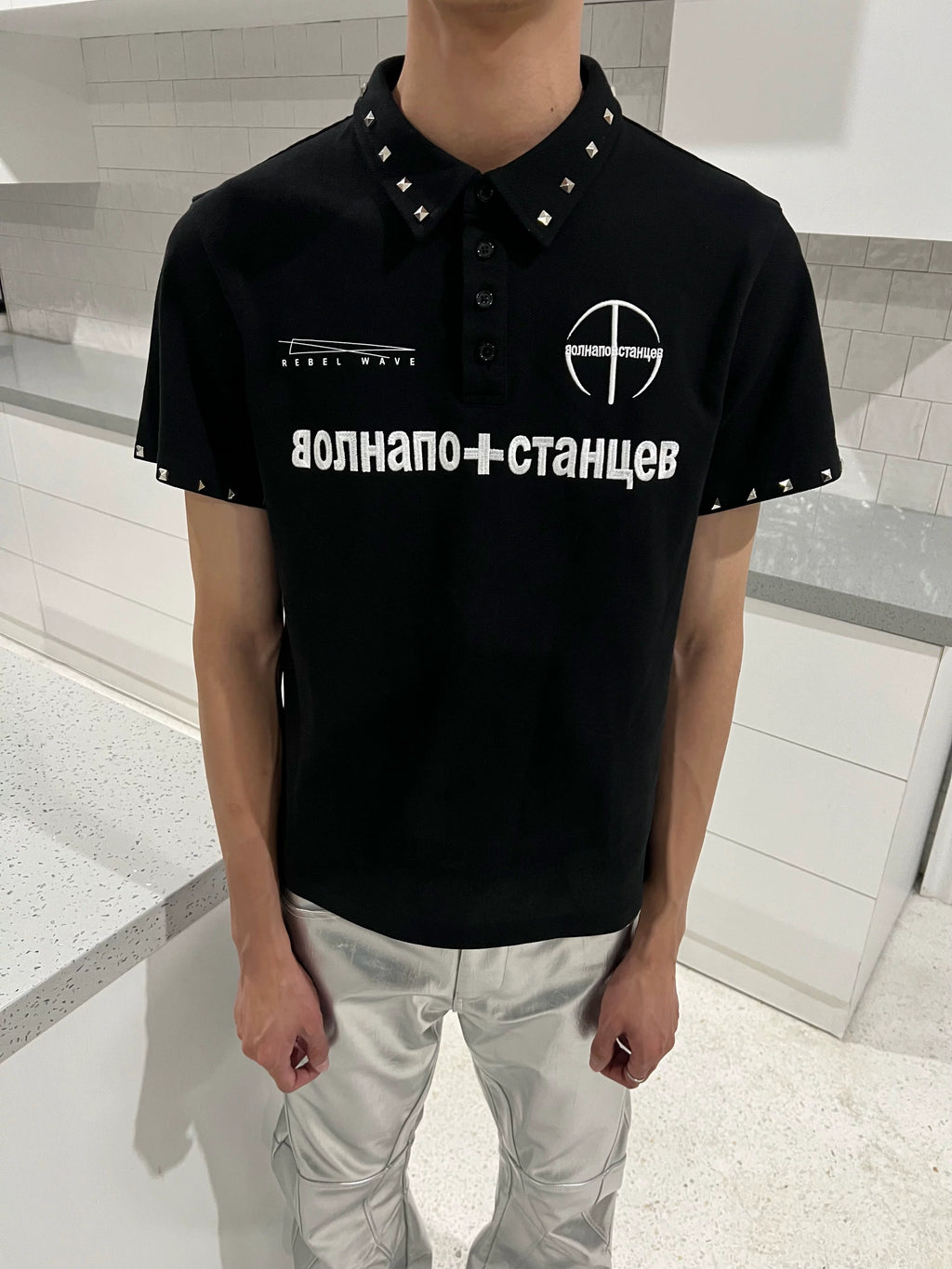 STUDDED PRINT POLO SHIRT