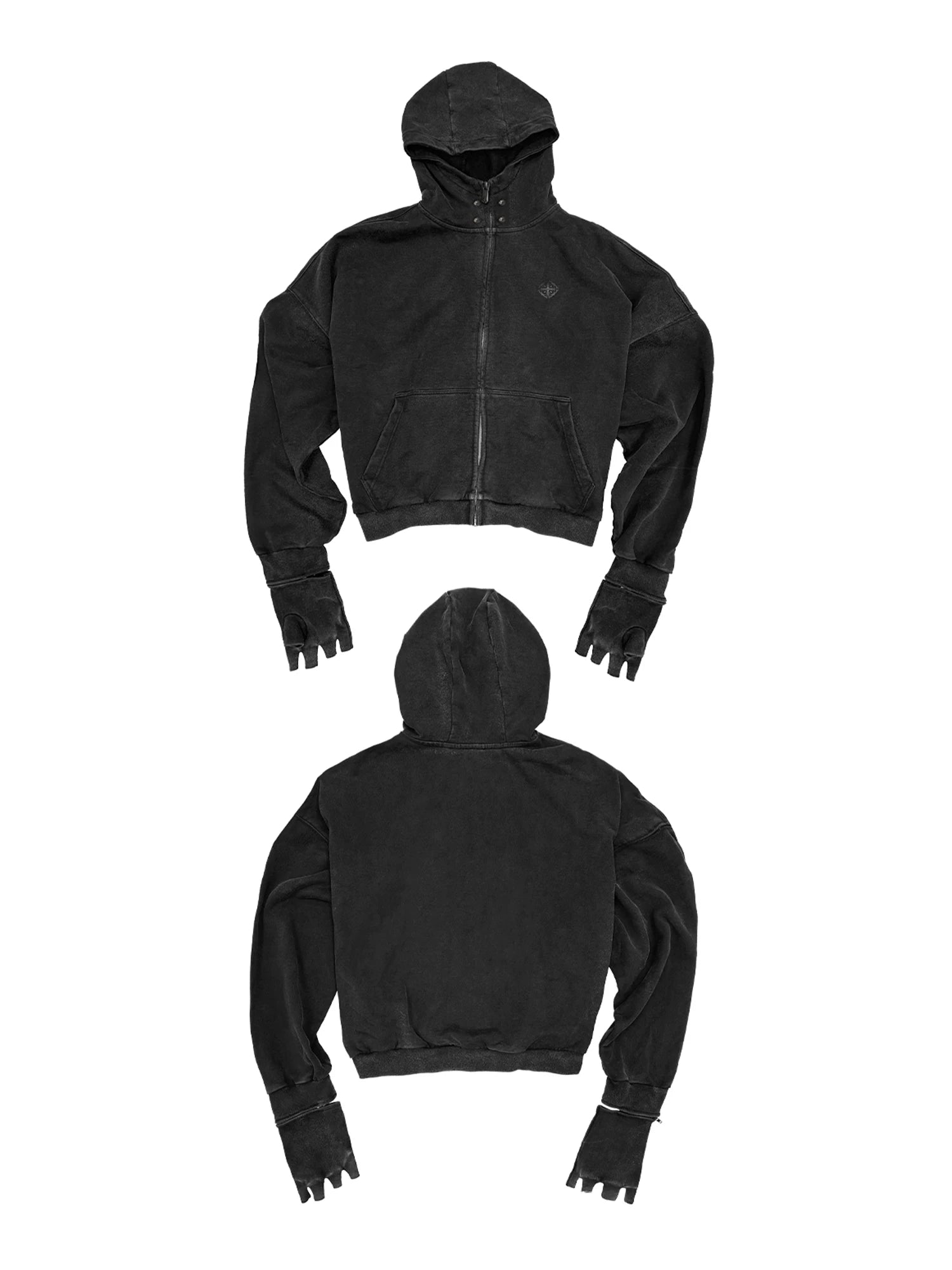 DISTRESSED BOXY FIT HOODIE WITH EMBROIDERED STUDS