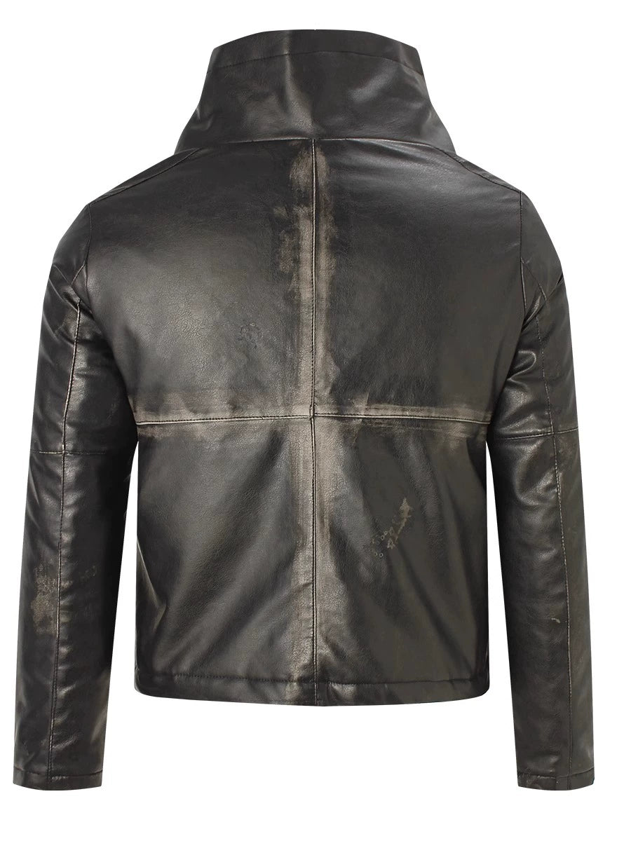 FADED SLANT ZIP LEATHER JACKET
