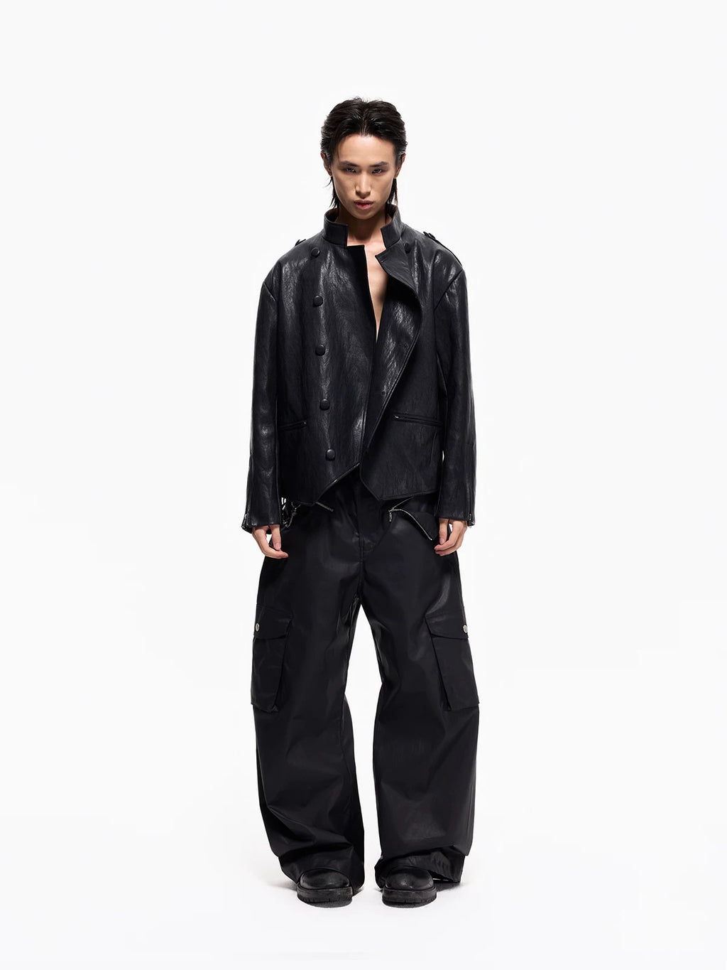 DECONSTRUCTED KNIGHT FAUX LEATHER JACKET