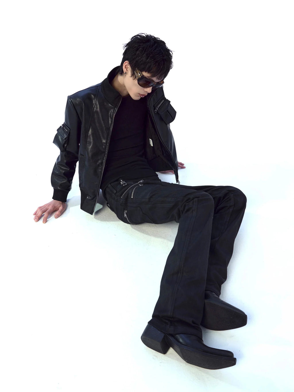 SLIM WAXED LOW WAIST PANTS