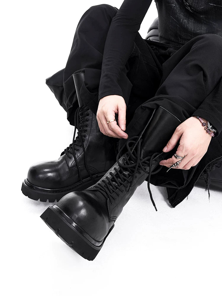 CHUNKY MID-CALF LEATHER BOOTS