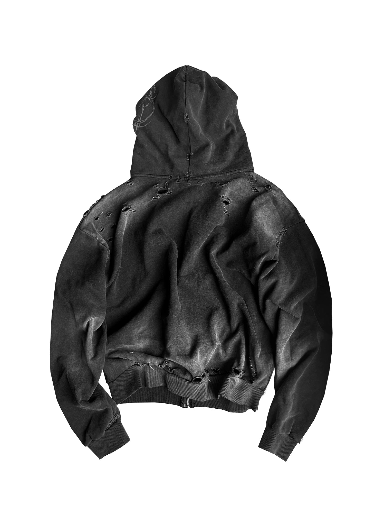 DISTRESSED BLACK COTTON HOODIE