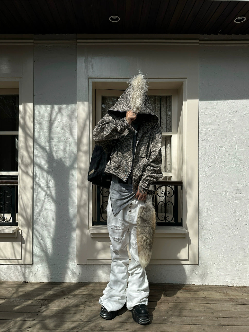 DISTRESSED LEOPARD HOODED JACKET