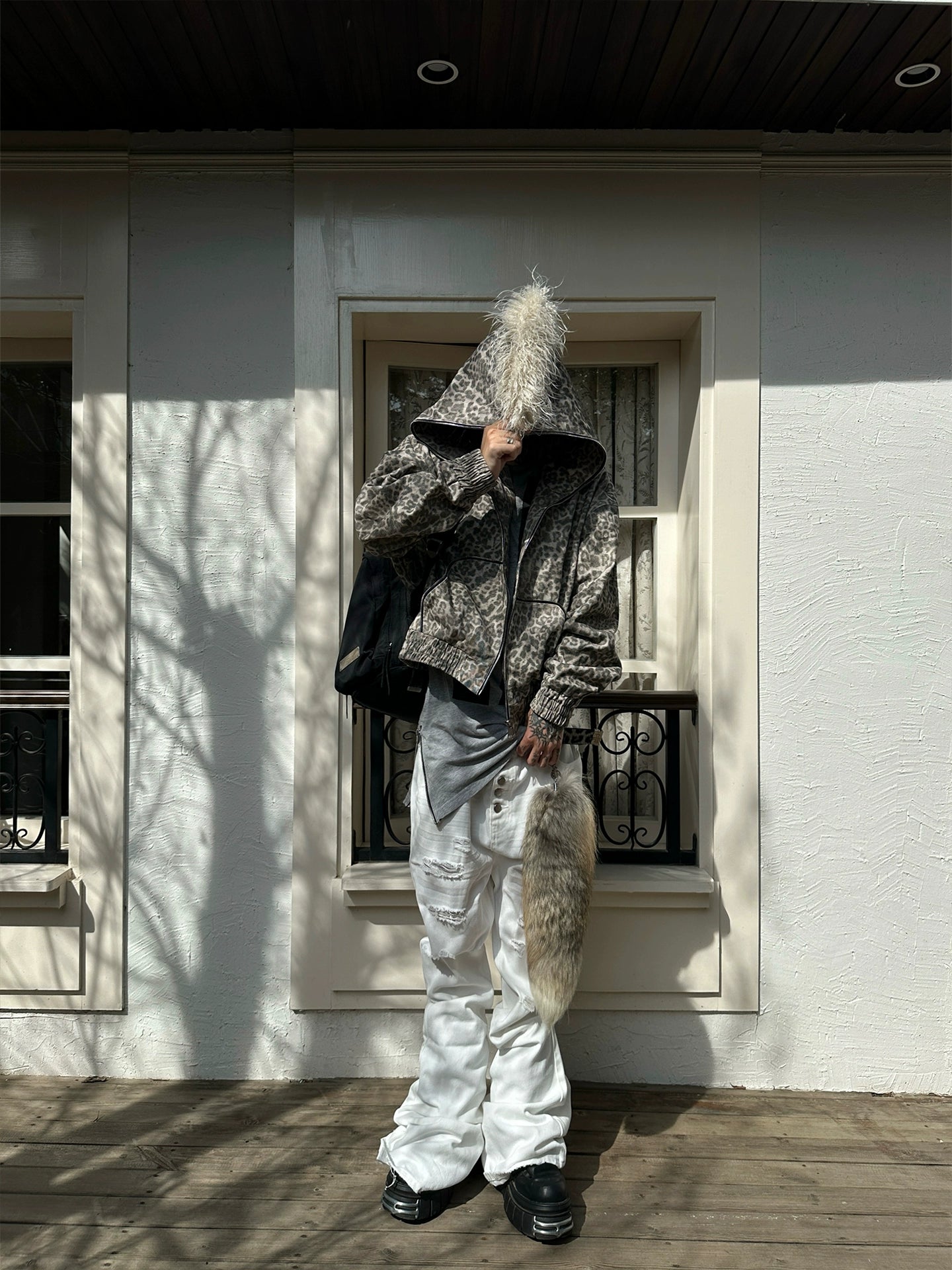 DISTRESSED LEOPARD HOODED JACKET