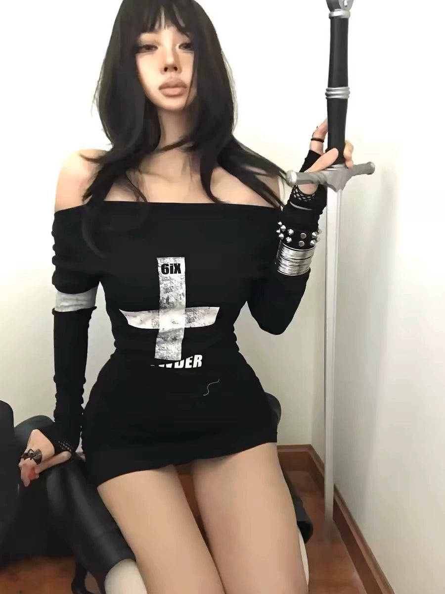 GOTHIC PUNK ONE-SHOULDER DRESS