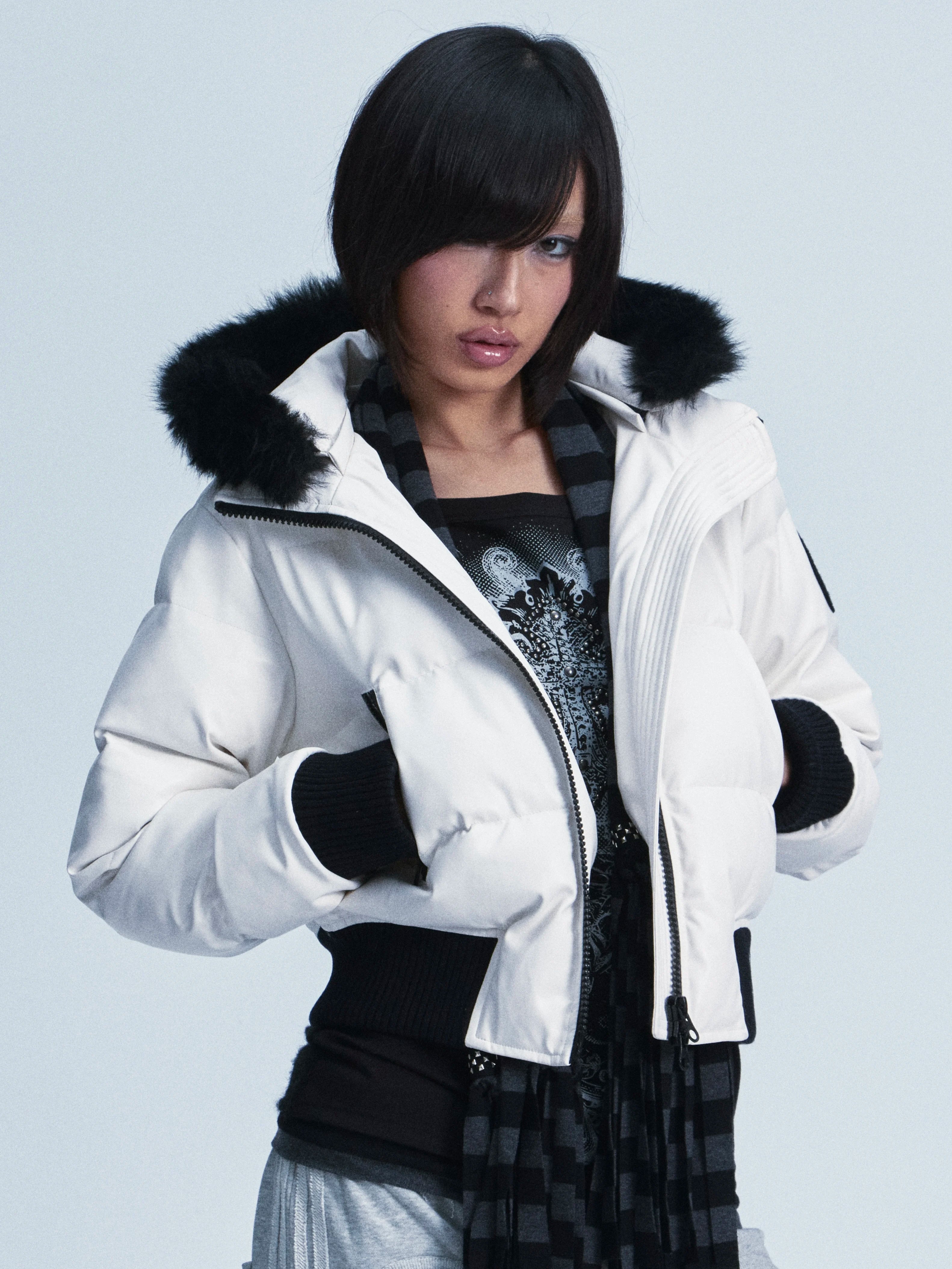 CASUAL LEATHER JACKET WITH FUR COLLAR